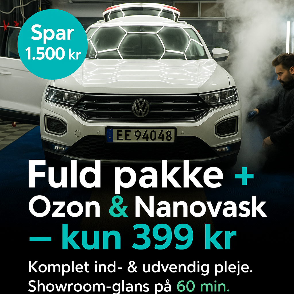 Carbon Dry Wash DK Facebook ad: Bilpleje + nanovask + ozon, kun 399 kr