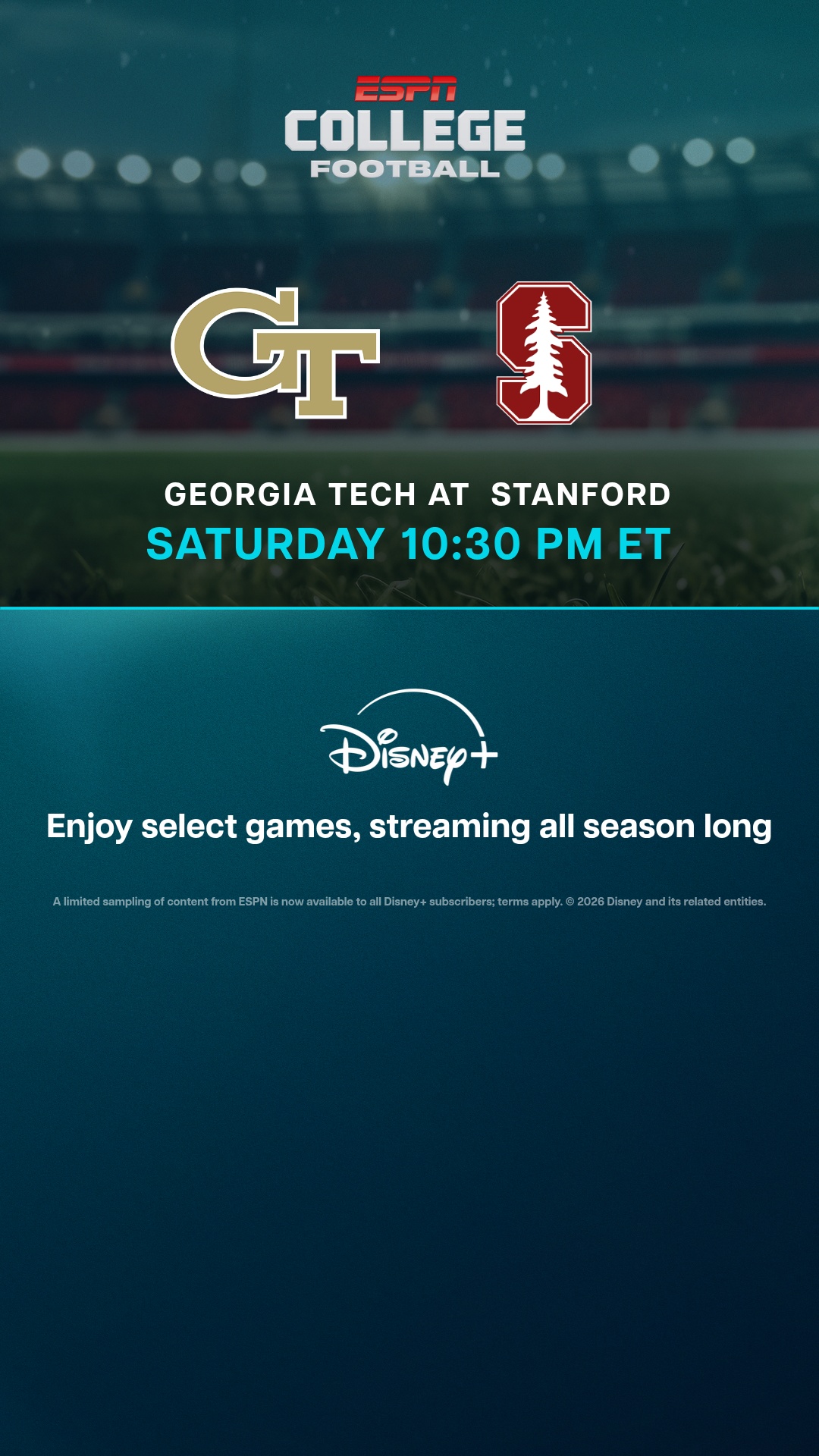Disney+ Facebook ad: College Football on Disney+