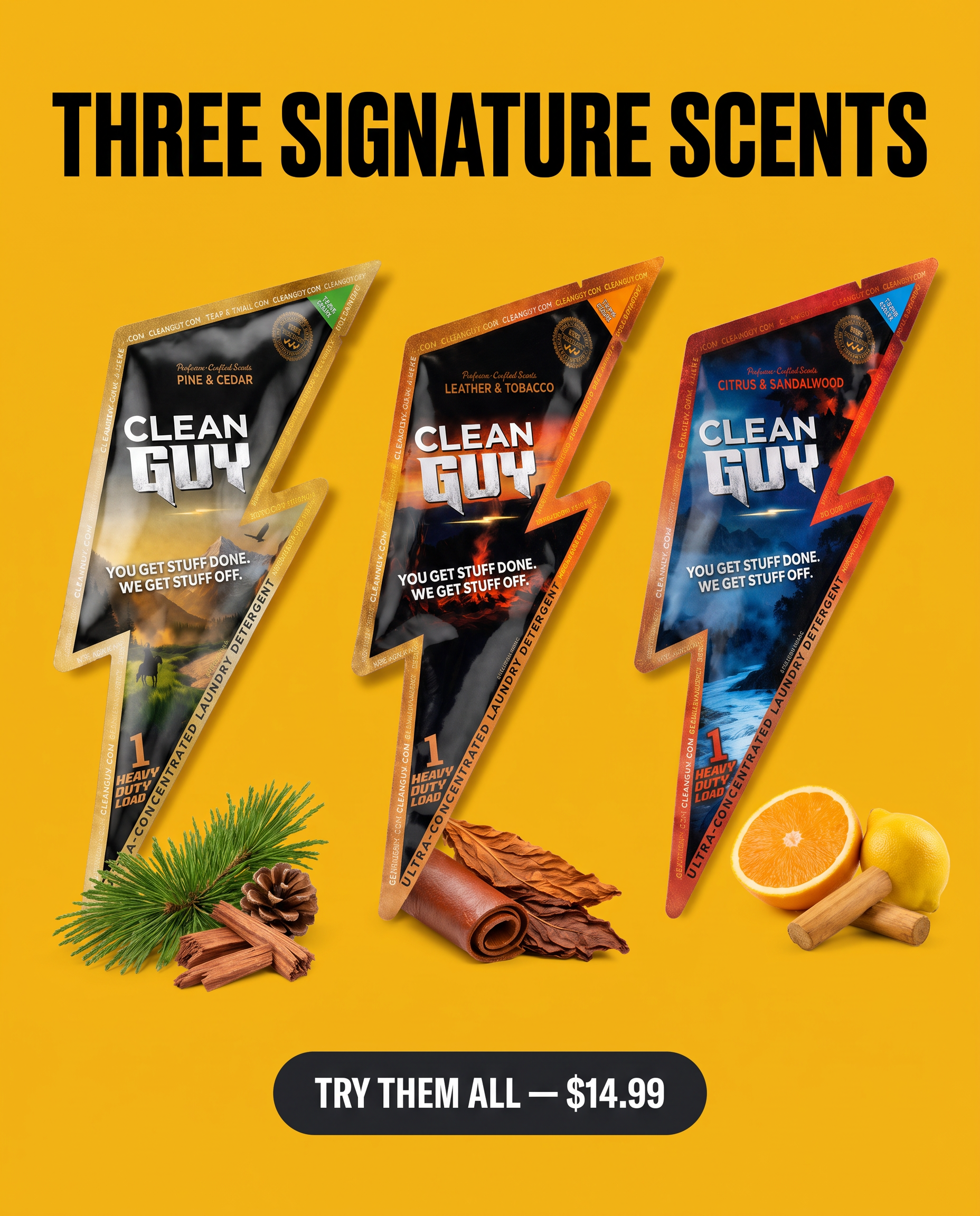 Clean Guy Facebook ad: Masculine Scents. Zero Flower Aisle.