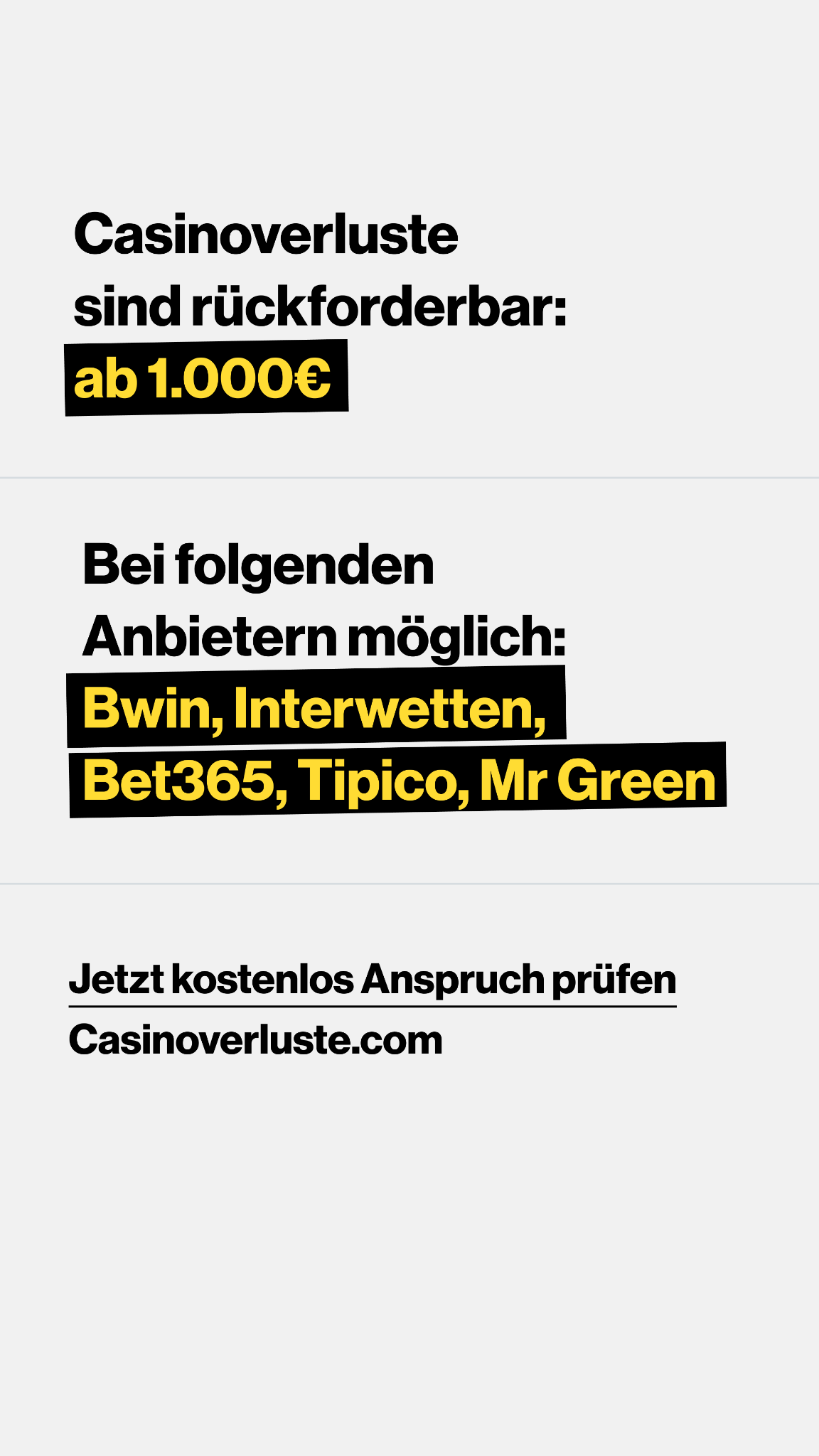 Casinoverluste Facebook ad