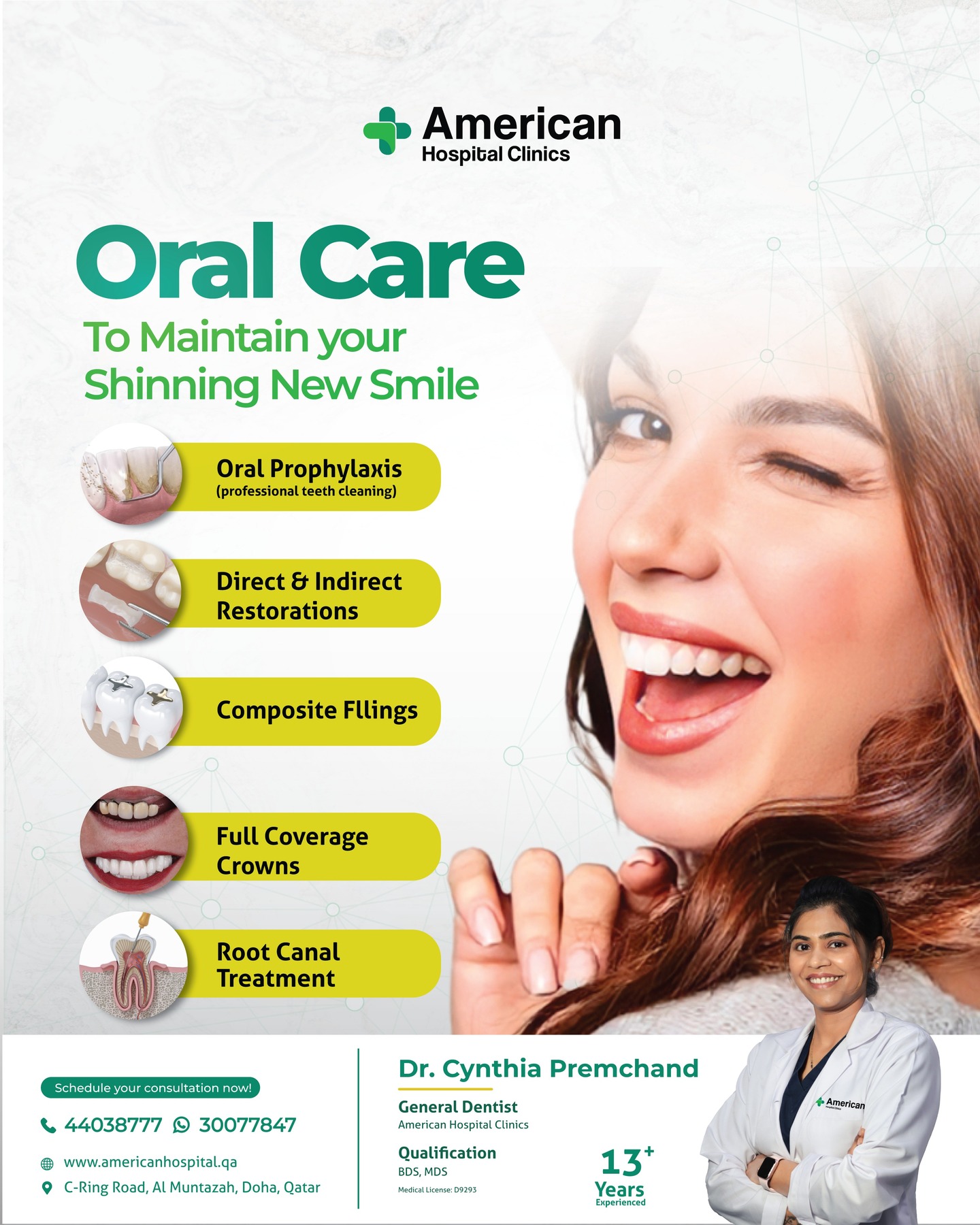 American Hospital Clinics DOHA Facebook ad: تعرفوا على طبيبتنا الاخصائية في طب الأسنان, الدكتورة…