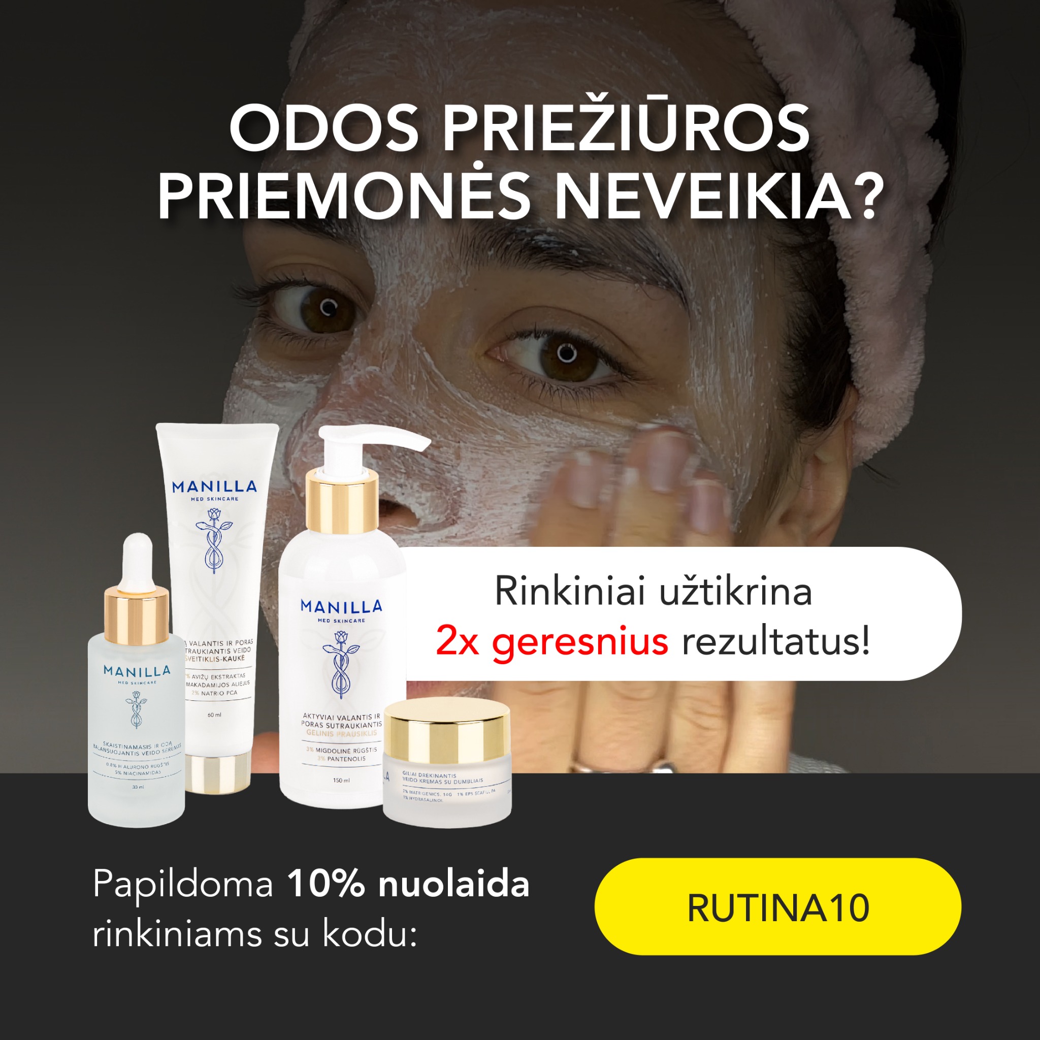 Manilla Facebook ad: Papildoma nuolaida su kodu RUTINA10