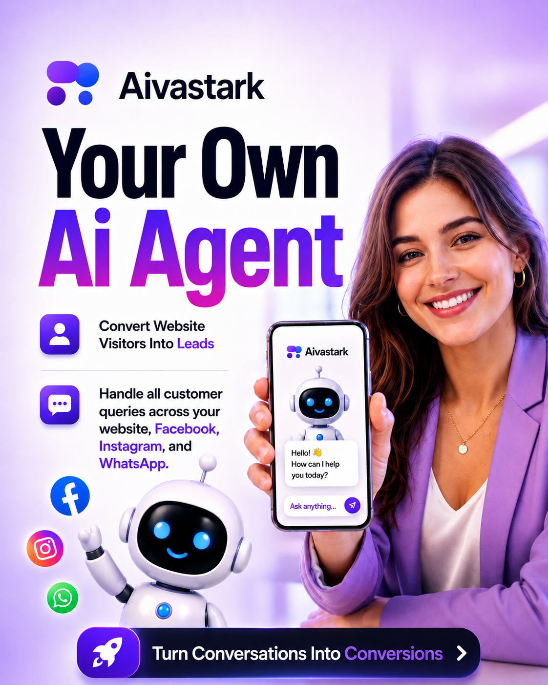 Aivastark - Your Website's 24/7 Support Agent Facebook ad: Turn Visitors Into Customers