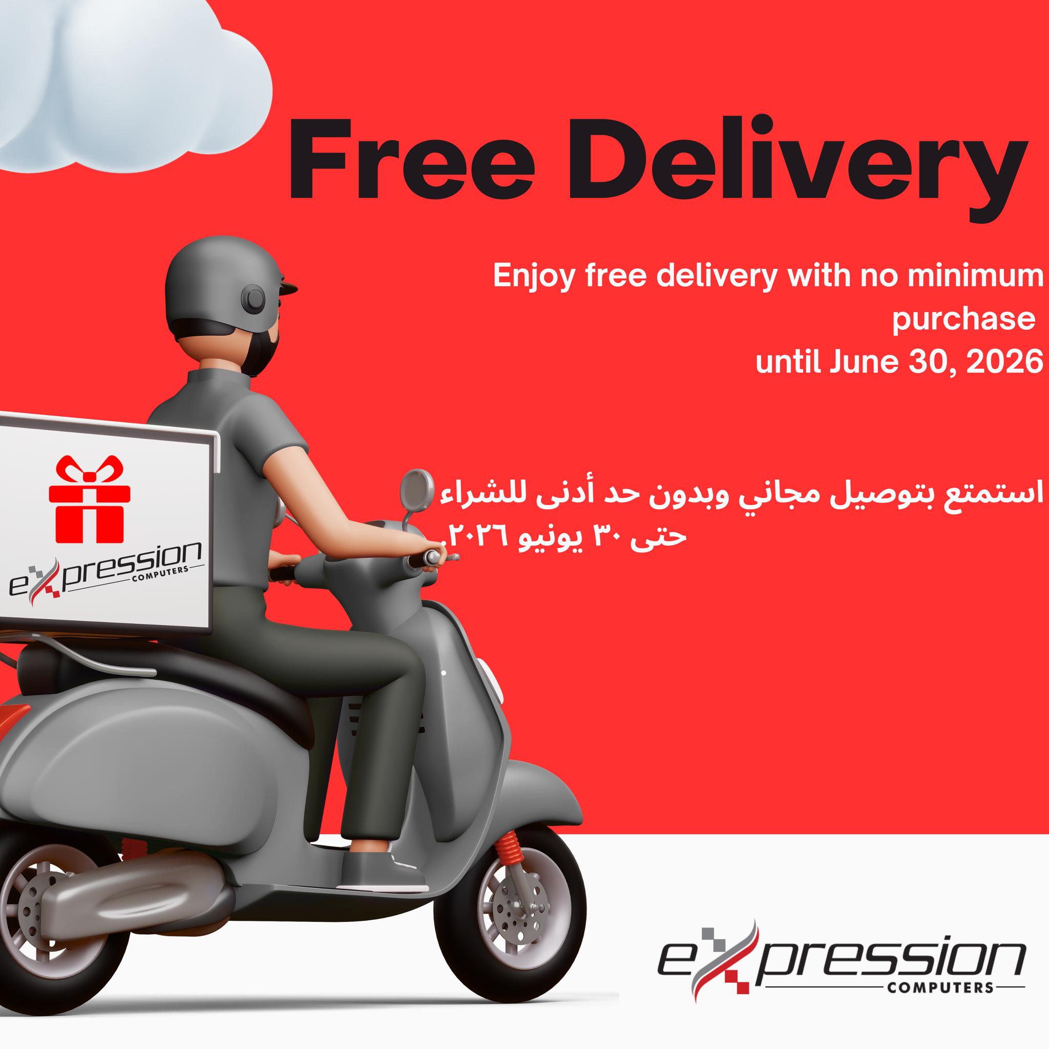 Expression Computers Facebook ad: Free Delivery, No Minimum Spend!