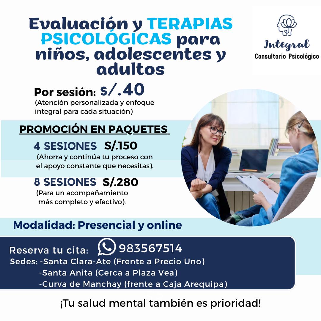 Consultorio Psicológico Integral-EIRL Facebook ad: Tu bienestar emocional importa y puede empezar a…