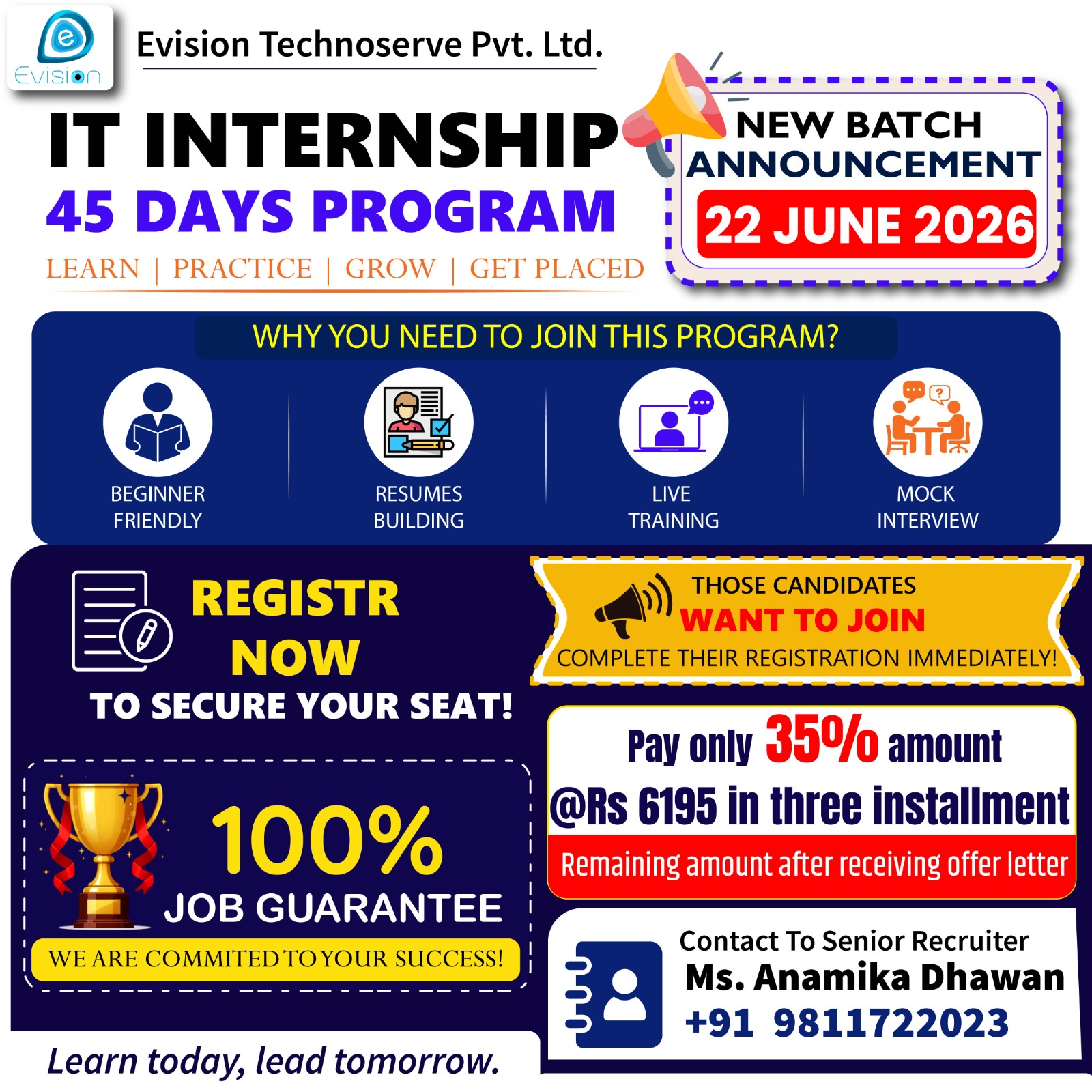 Evision Technoserve Pvt Ltd Facebook ad: Build Your IT Career with Evision Technoserve's 45…
