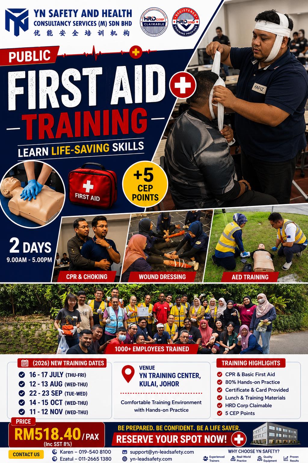 YN Safety and Health Consultancy Services Facebook ad: Certified First Aider Course in Kulai, Johor