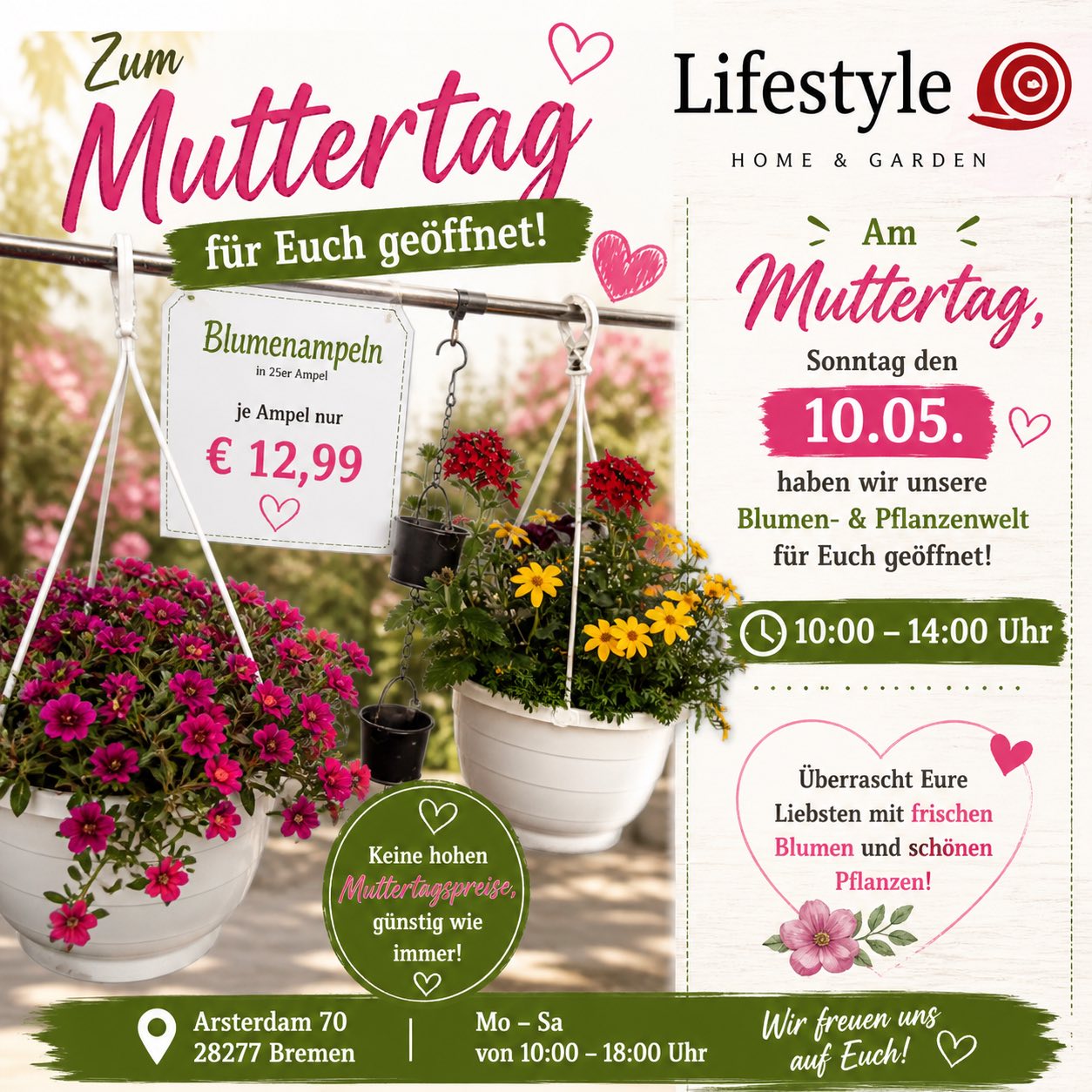 Lifestyle Home & Garden Facebook ad: Endlich Blumen- und Pflanzenzeit, für das ganze Wochenende…