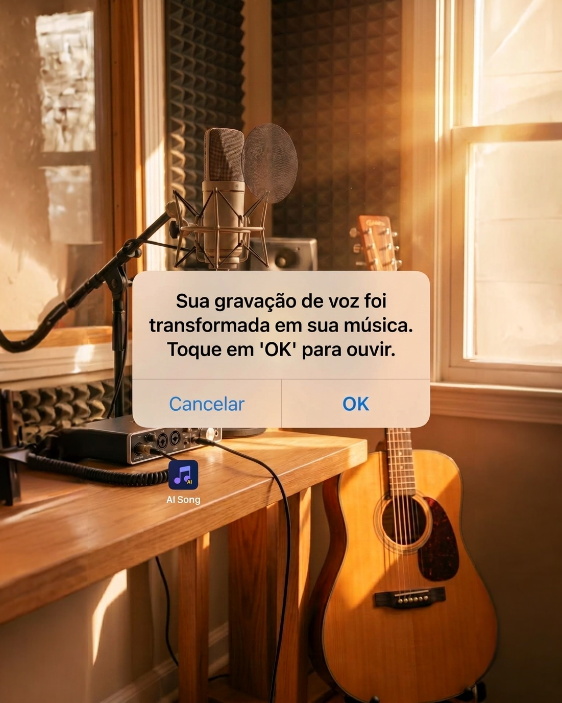 SoundDraw - AI Music Generator Facebook ad: Crie capas com IA usando sua voz.