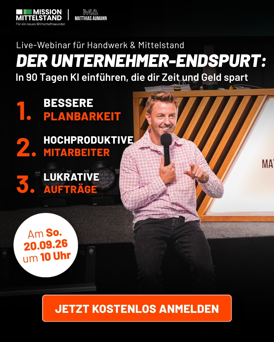 Matthias Aumann Facebook ad: Mehr Zeit und Gewinn durch KI in Handwerk & Mittelstand