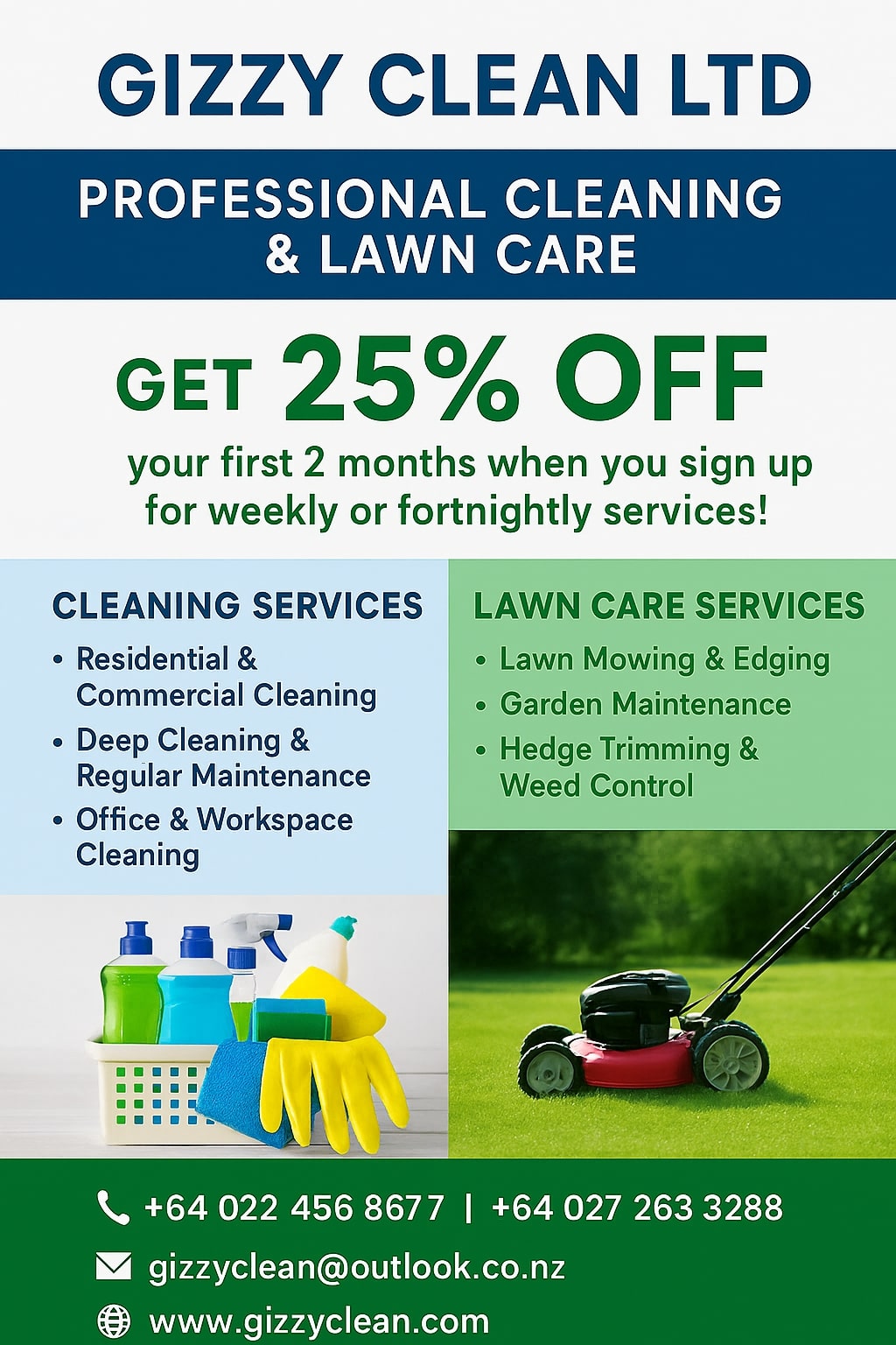Gizzy Clean Facebook ad: Exceptional Cleaning and Pristine Lawn Care Services
