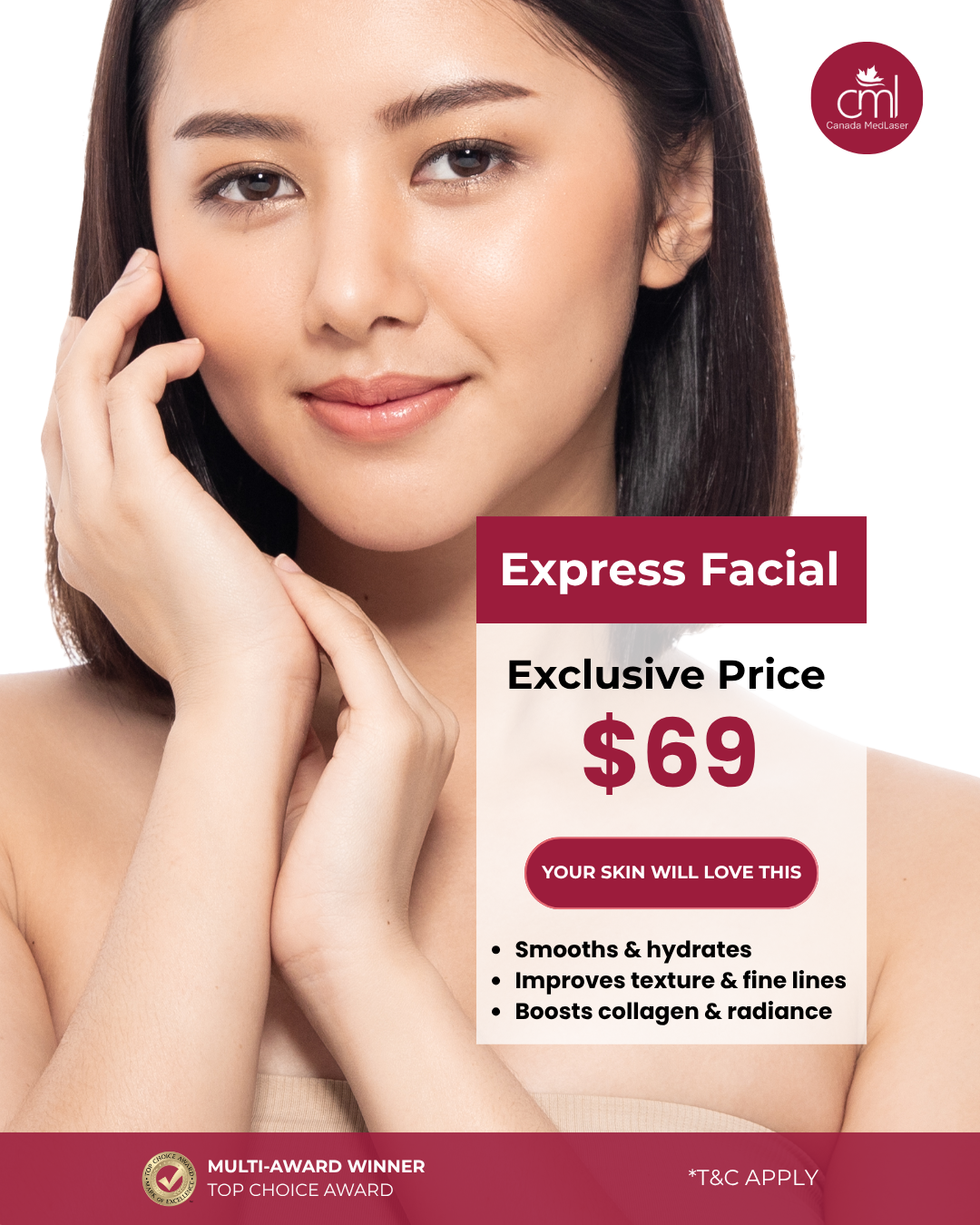 Canada MedLaser Clinics - Specials Facebook ad: Premium Express Facial - Limited Spots! Book Now
