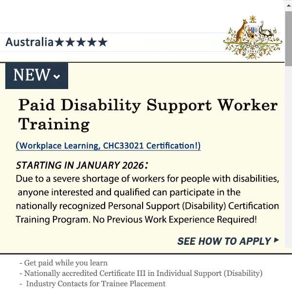 Open Course Information Facebook ad: Disability Support Worker Training