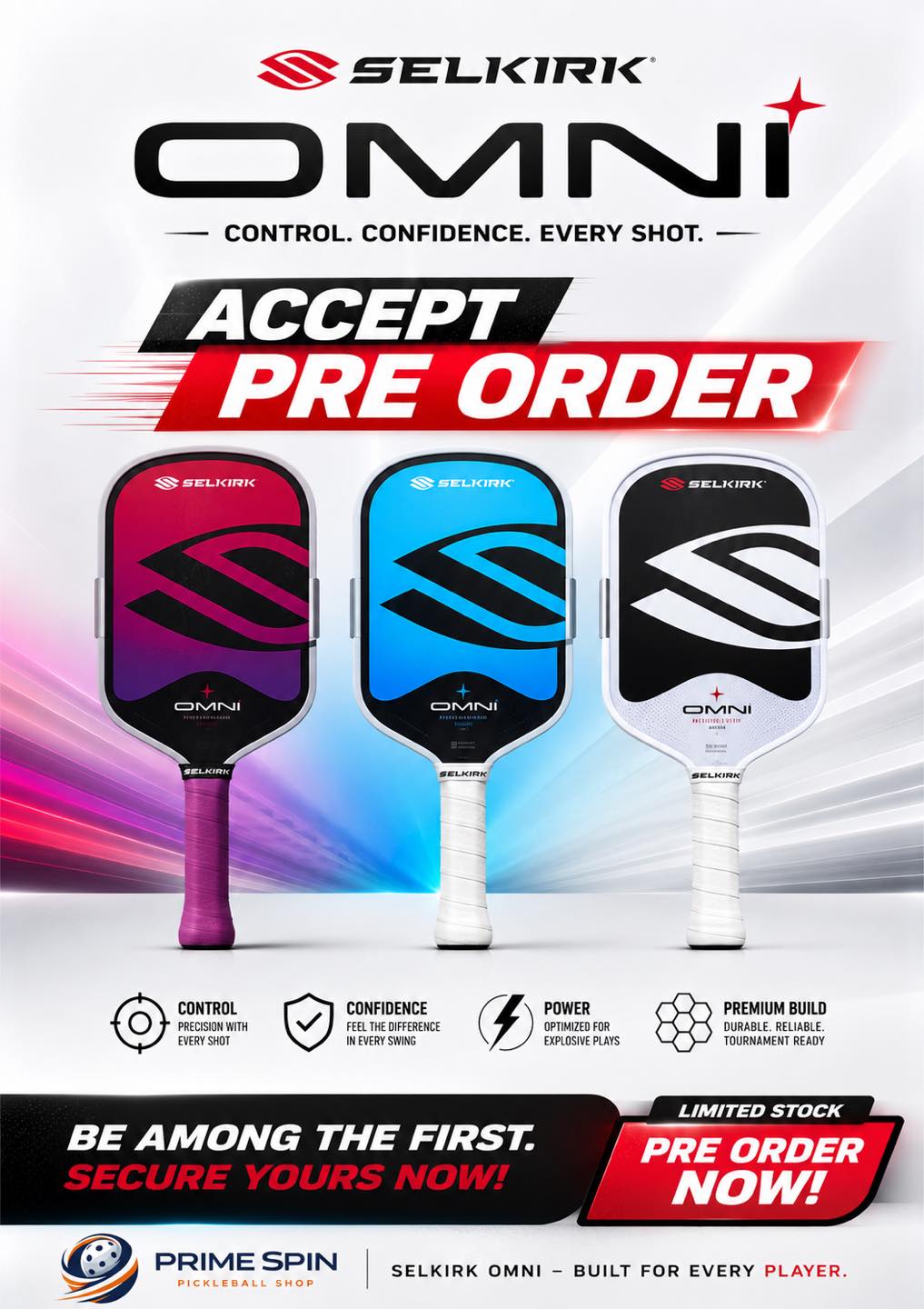 PrimeSpin Pickleball Shop Facebook ad: ACCEPT PRE-ORDER NOW!