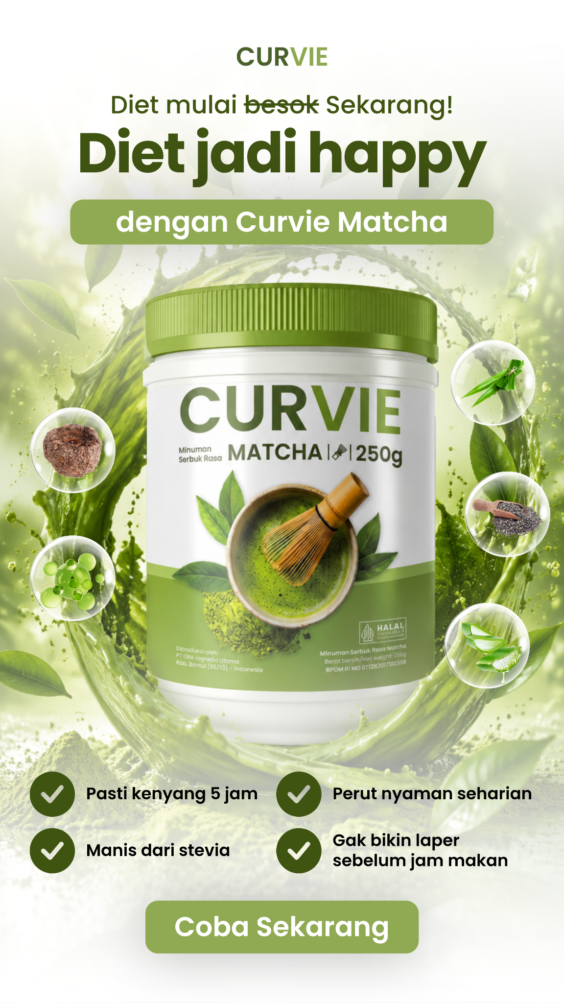 Curvie Matcha Facebook ad: Teman Diet Enak, Praktis & Bikin Kenyang