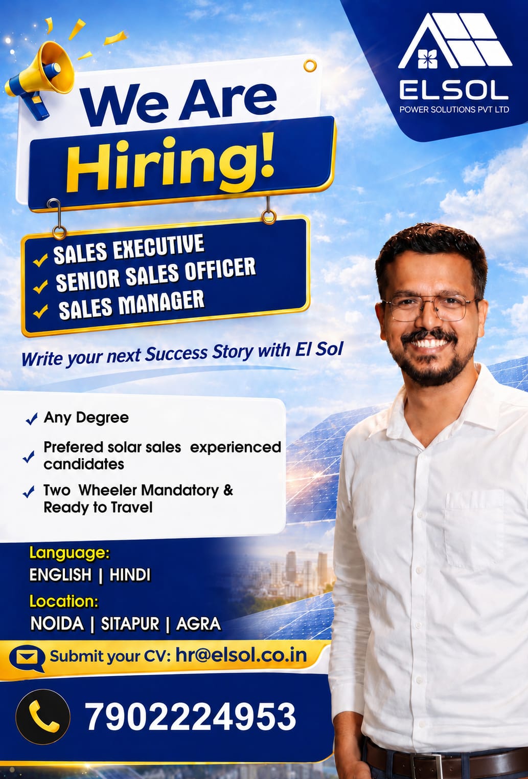 El Sol Power Solutions Pvt Ltd Facebook ad: We’re Hiring Sales Professionals!