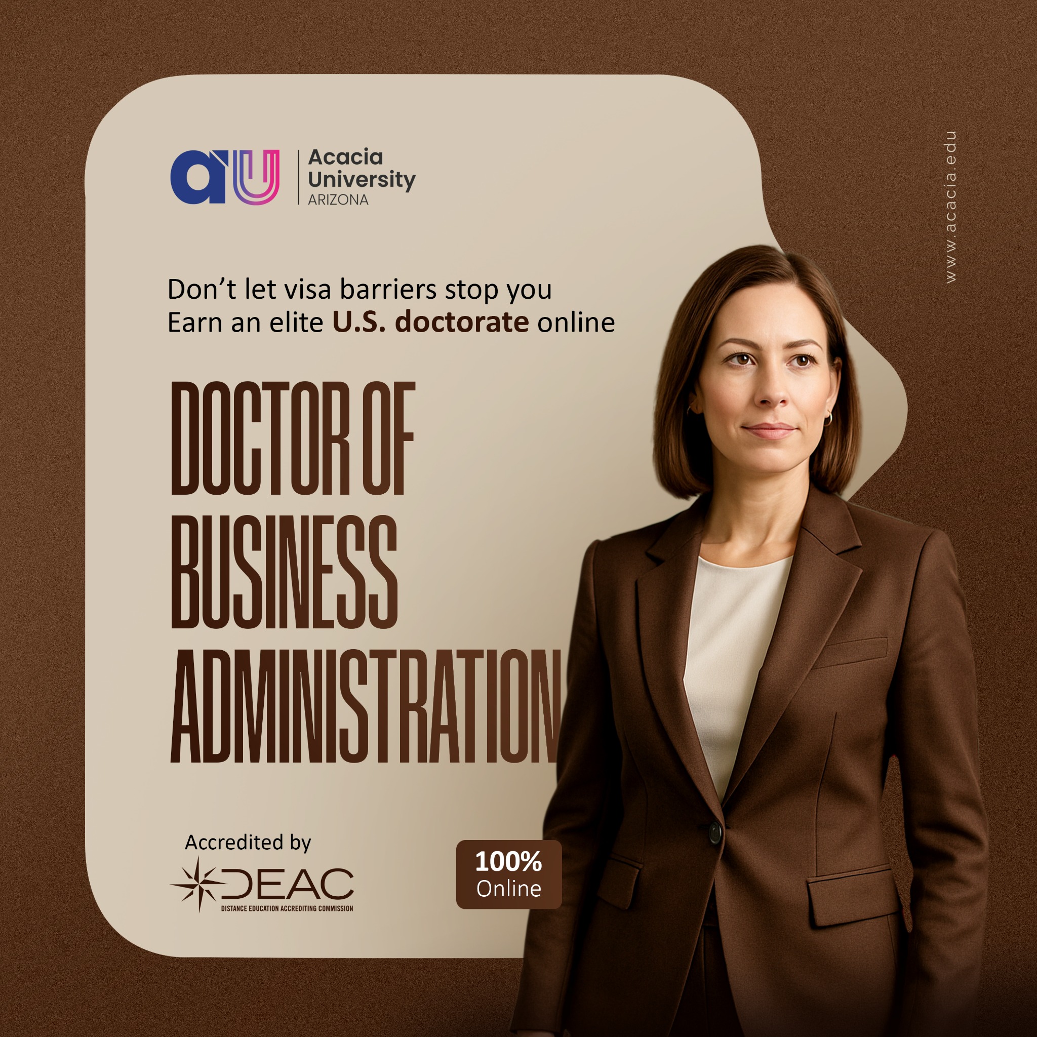 Acacia University Facebook ad: 100% Online & Affordable | DBA for Global Professionals |…