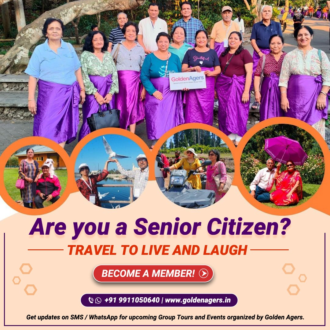 Golden Agers Group Tours for 50+ age Senior Citizens Facebook ad: Sign Up to become our Member at no cost