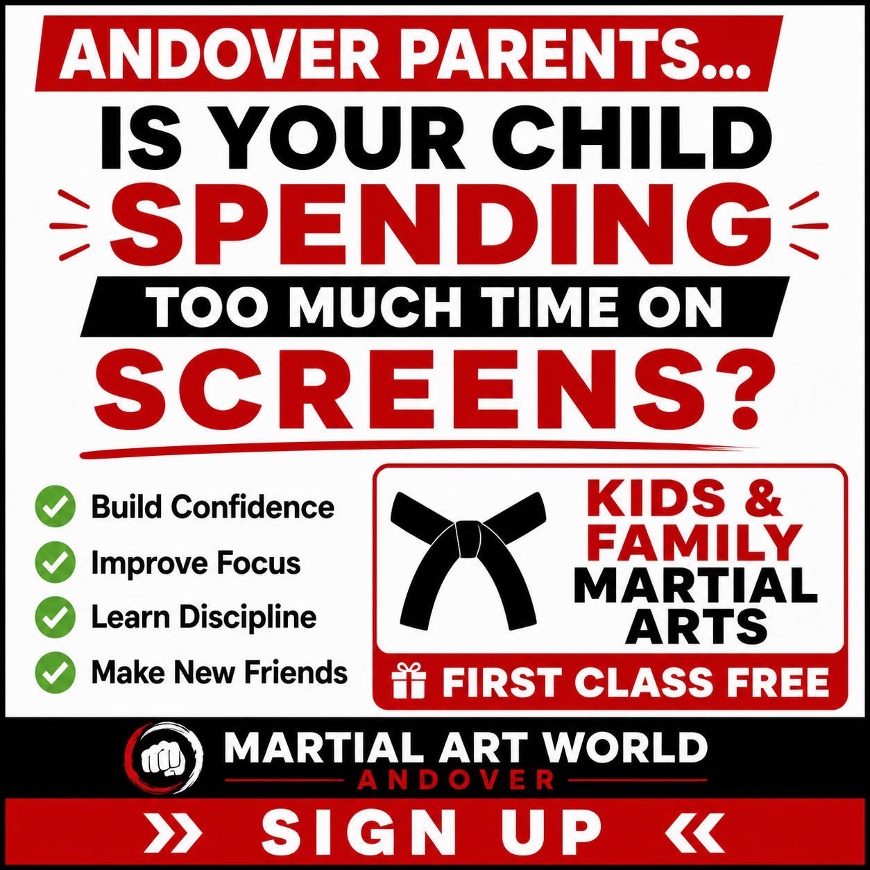 Martial Art World Facebook ad: NOTICED A CHANGE IN YOUR CHILD?