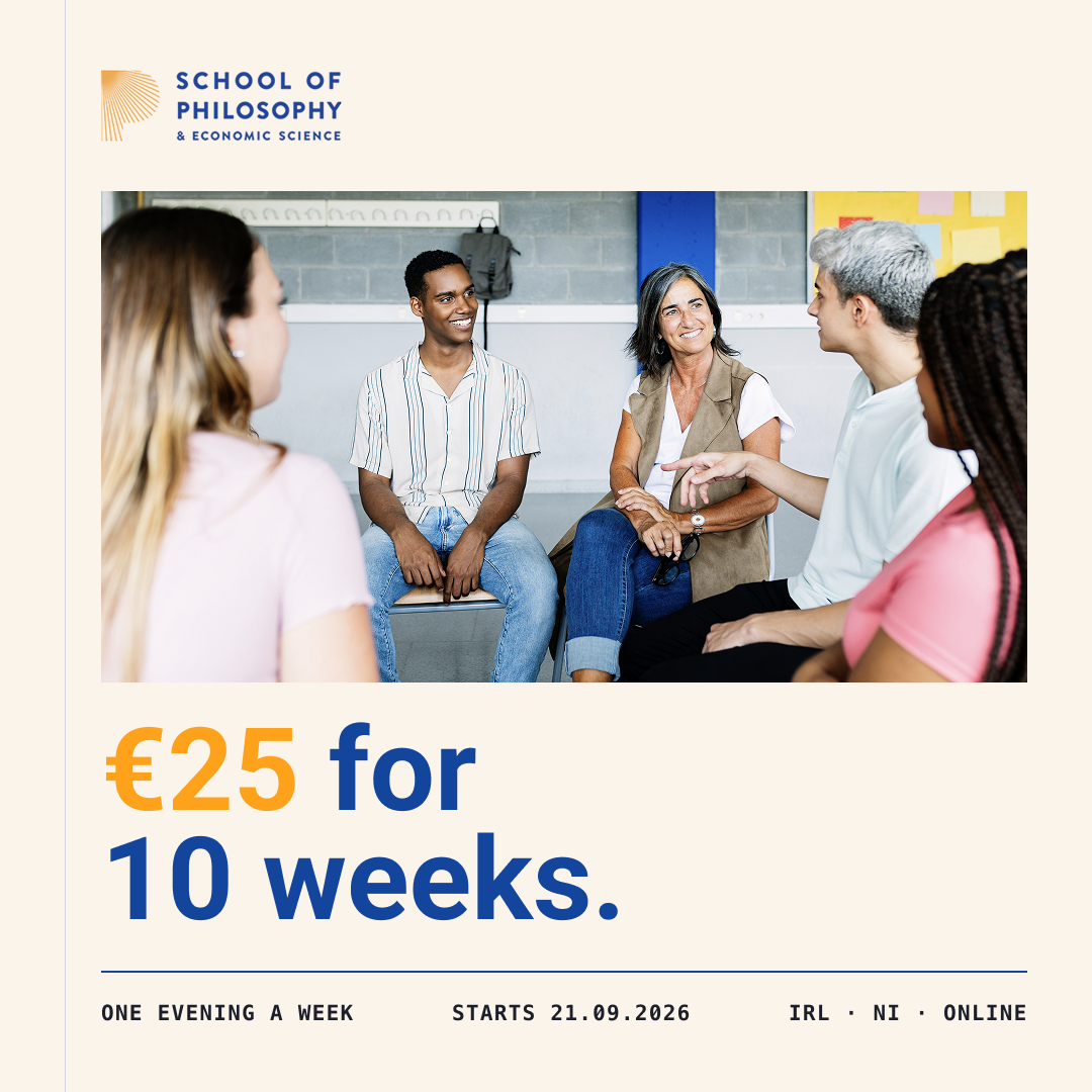 Practical Philosophy Ireland Facebook ad: Course offered at a reduced fee of €25.