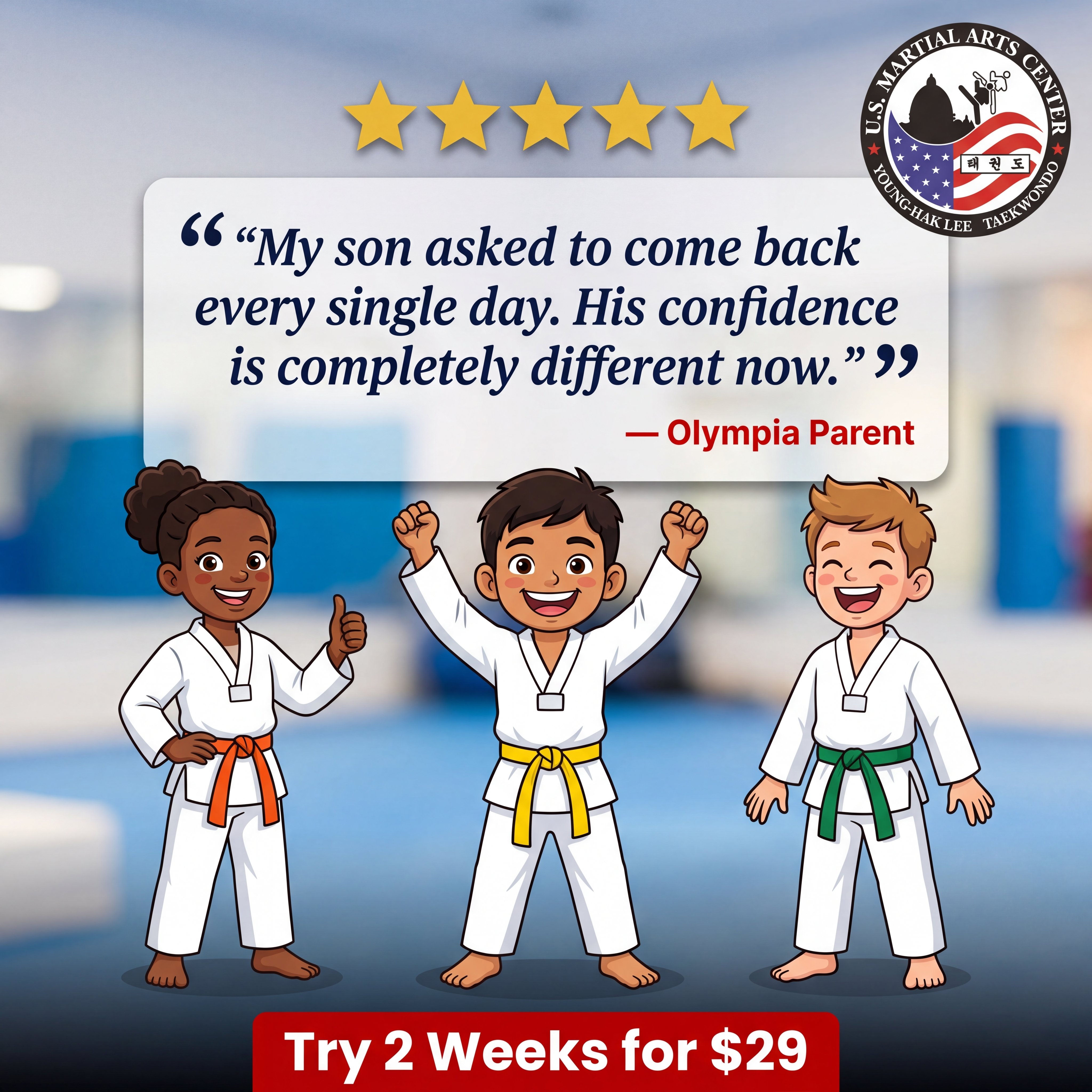 U.S. Martial Arts Center Facebook ad: What Olympia Parents Are Saying