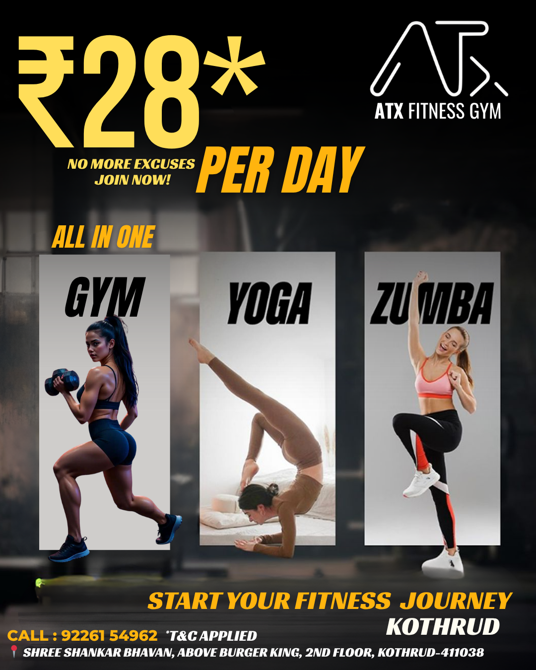 ATX Fitness Gym Kothrud Facebook ad: Get access to Gym, Yoga & Zumba, all…
