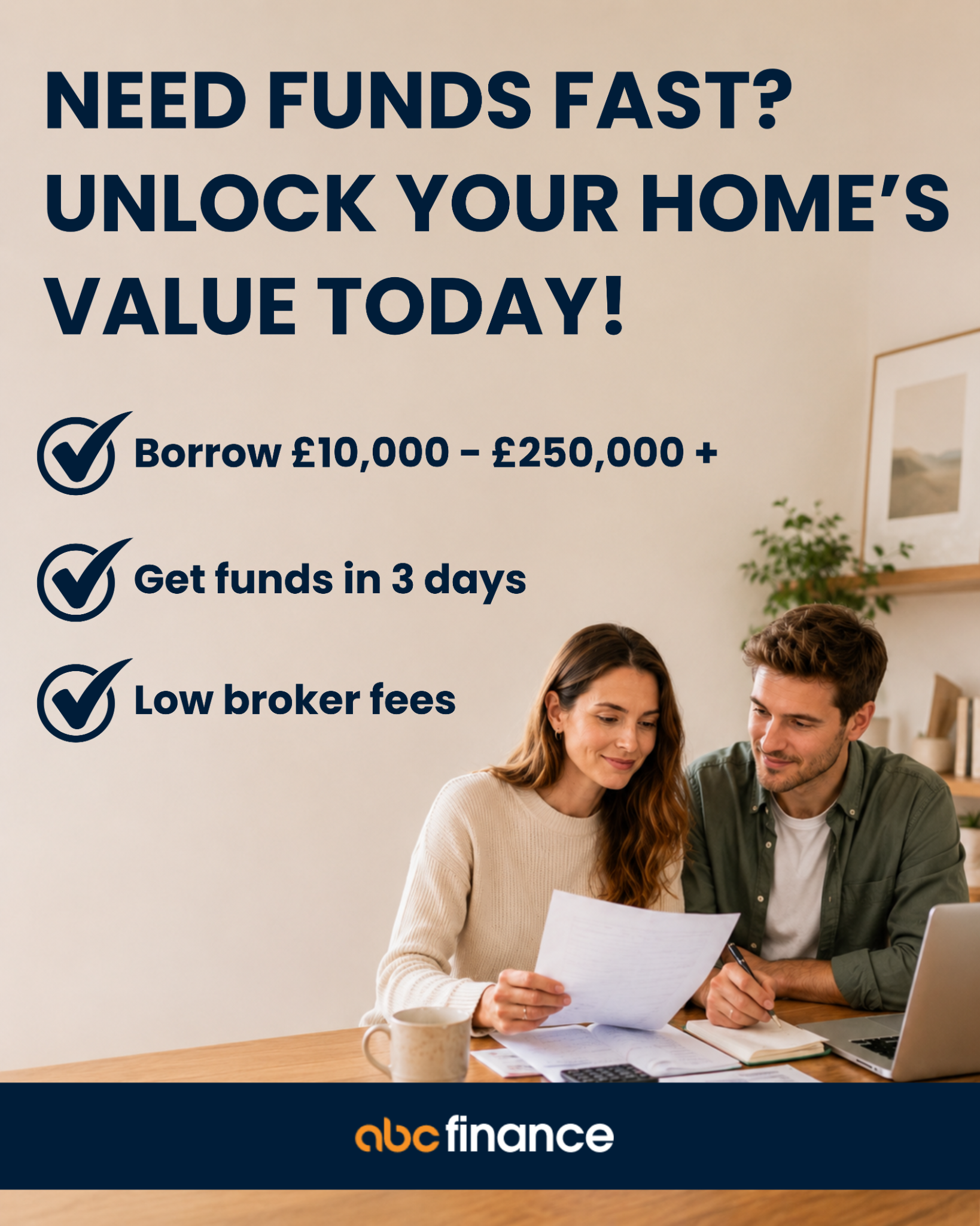 ABC Finance Facebook ad: Don't wait, see how much you could unlock today!