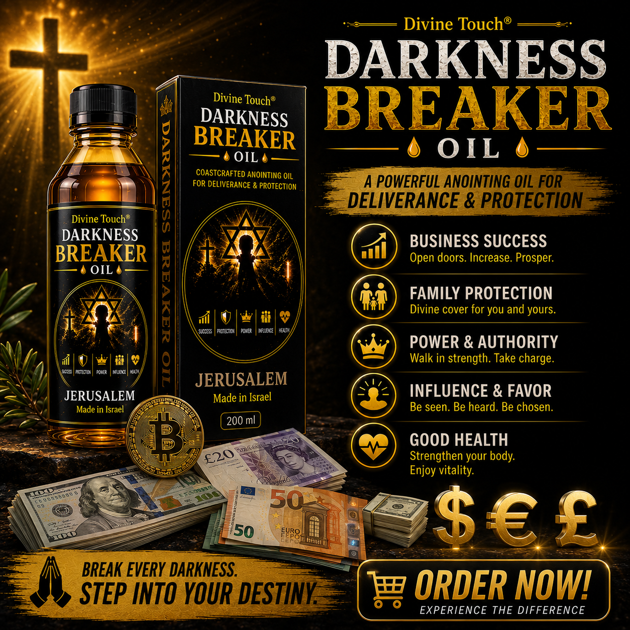Holyoil Facebook ad: Break Every Darkness Standing Against Your Life