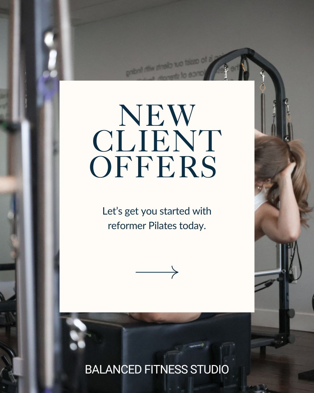 Balanced Fitness Studio Facebook ad: Start Pilates today.