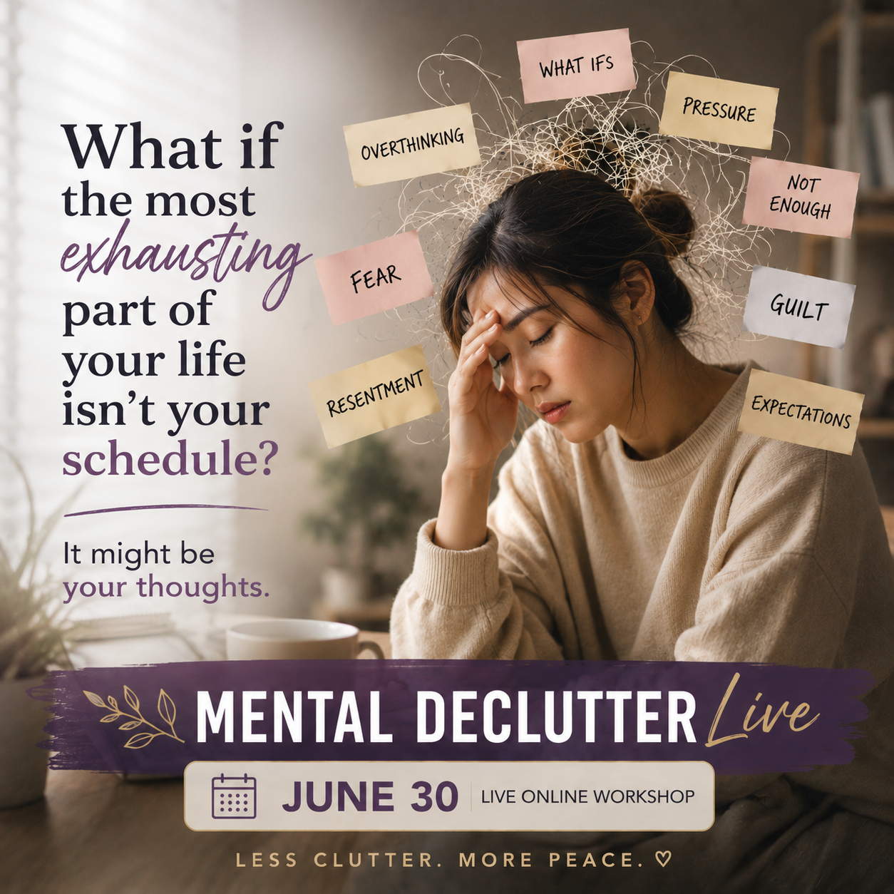 Learning While Healing Facebook ad: Declutter Your Mind. Create Space for Peace.