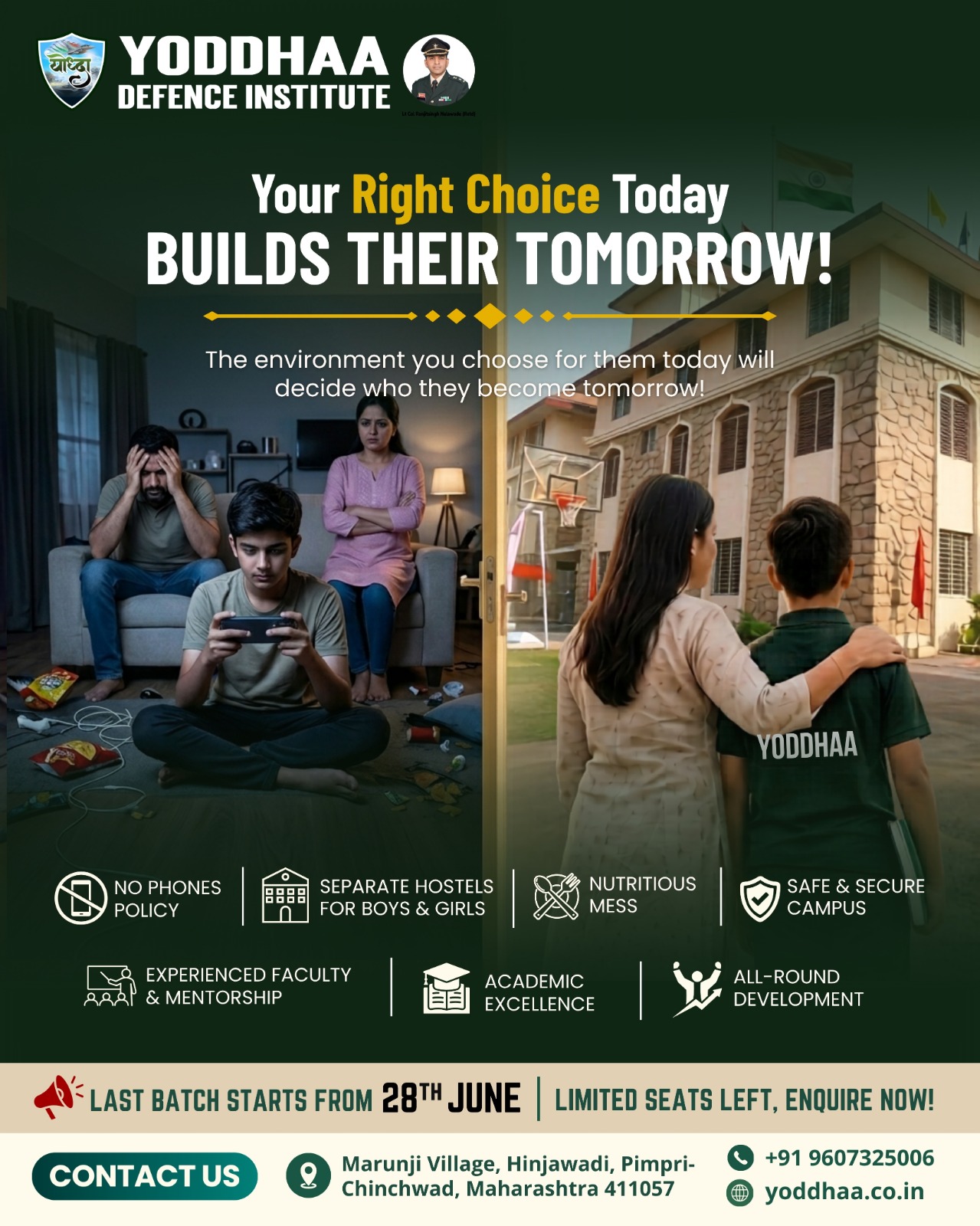 Yoddhaa Defence Institute Facebook ad: Admissions Open for Classes 8th to 12th