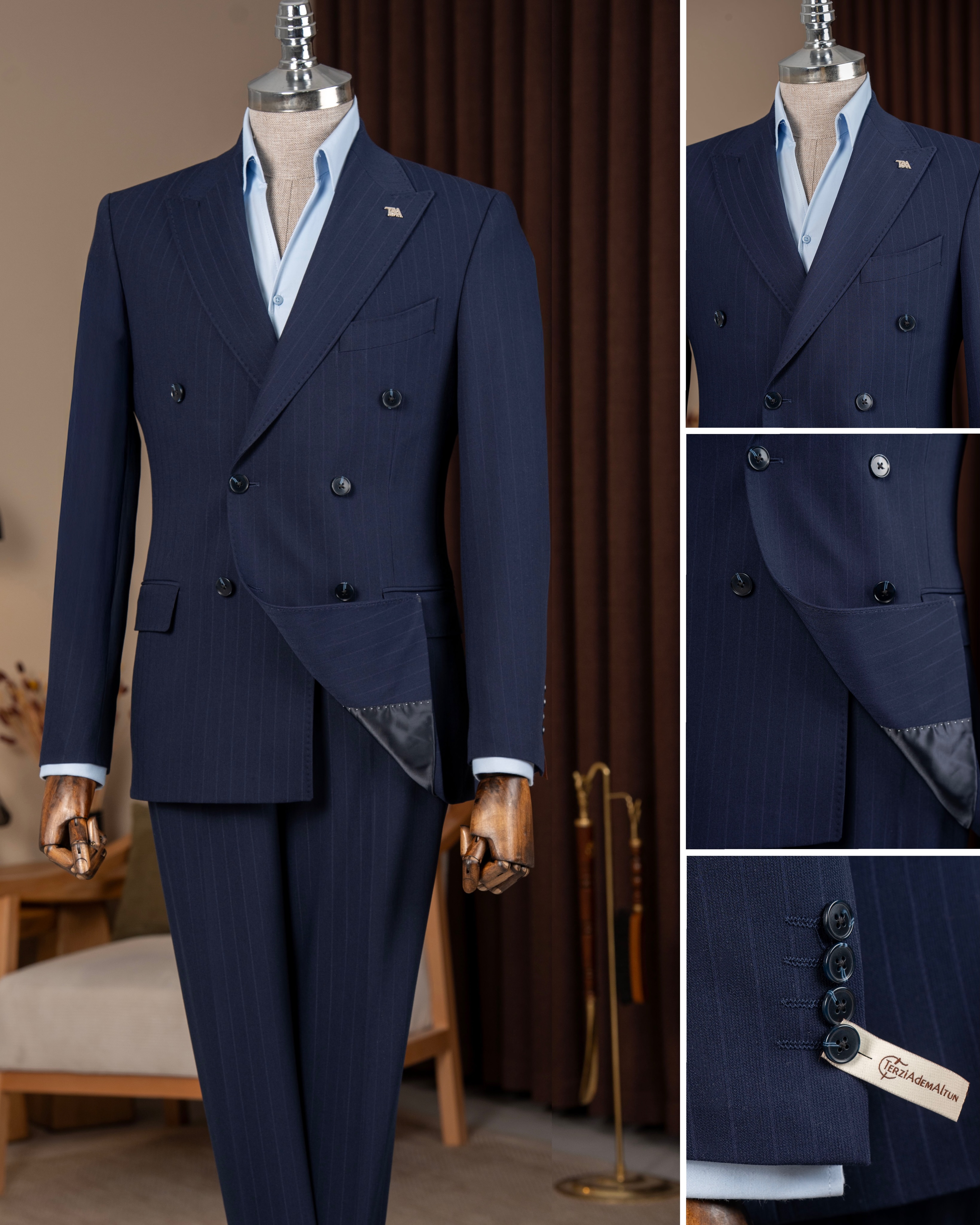 Terziademaltun.com Facebook ad: Kruvaze çizgili ceket ve pantolon 6.999,90₺