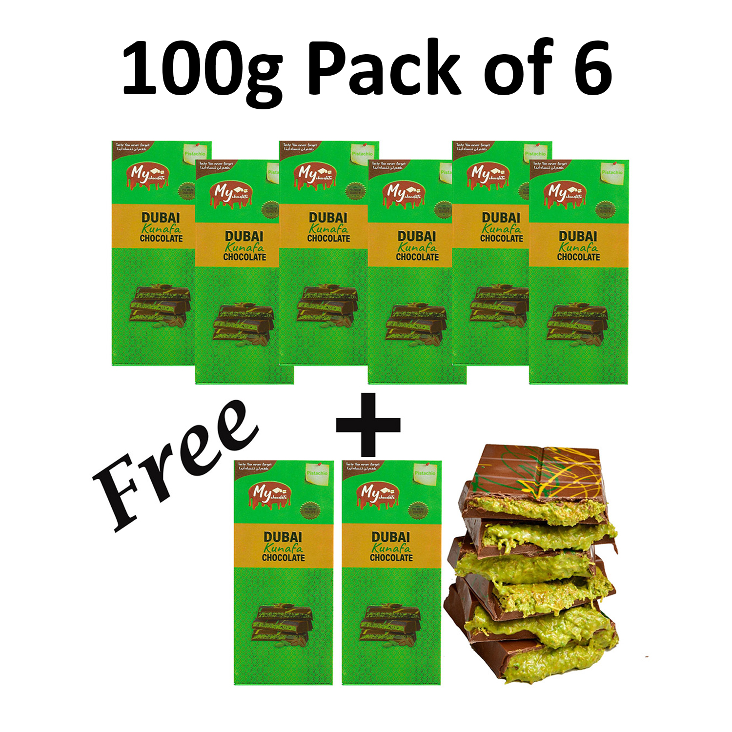 My Chocolate Facebook ad: Premium Dubai Kunafa Pistachio Chocolate 100g, Buy 6 Get 2…