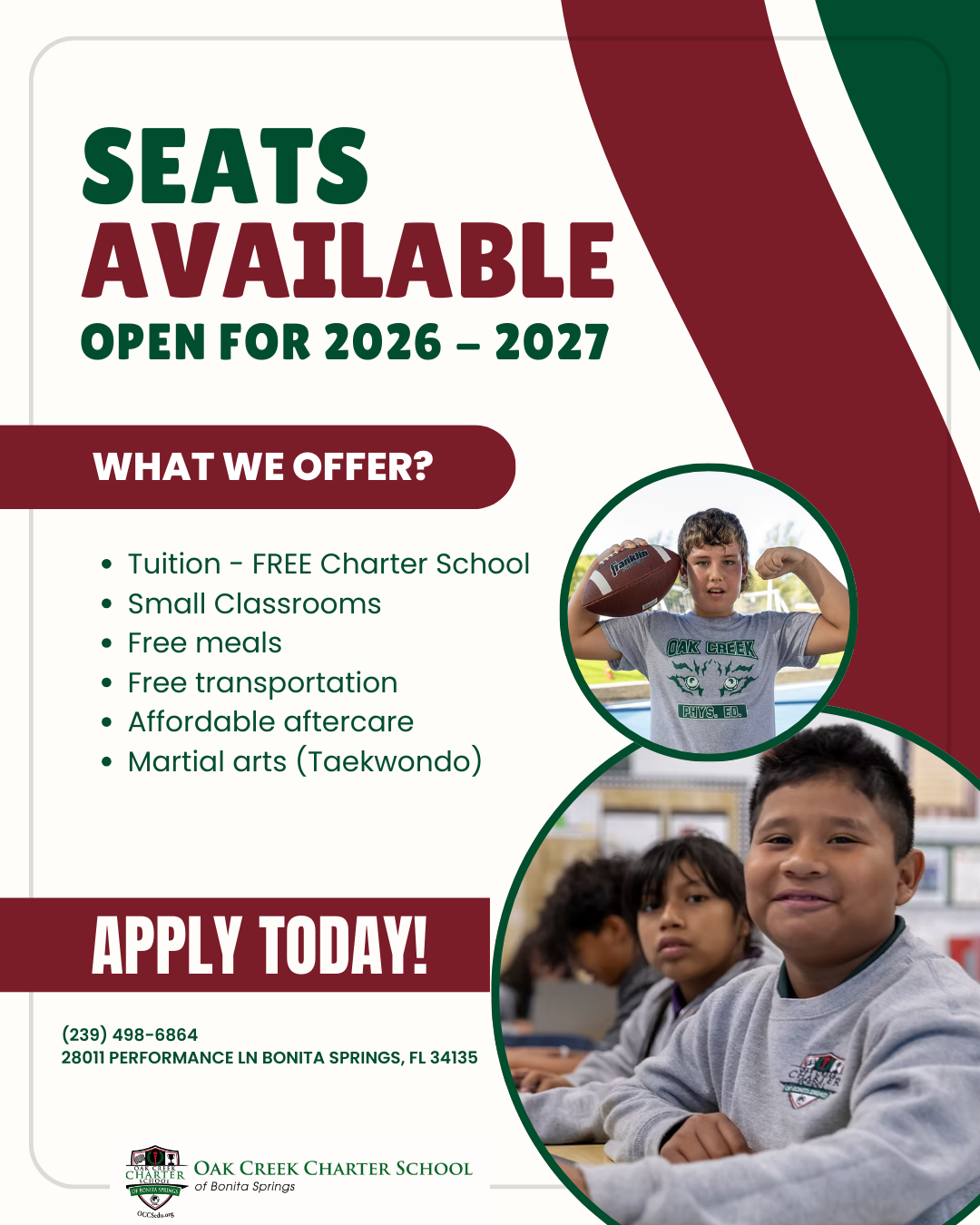 Oak Creek Charter School of Bonita Springs Facebook ad: Now Enrolling - Bonita Springs Charter School
