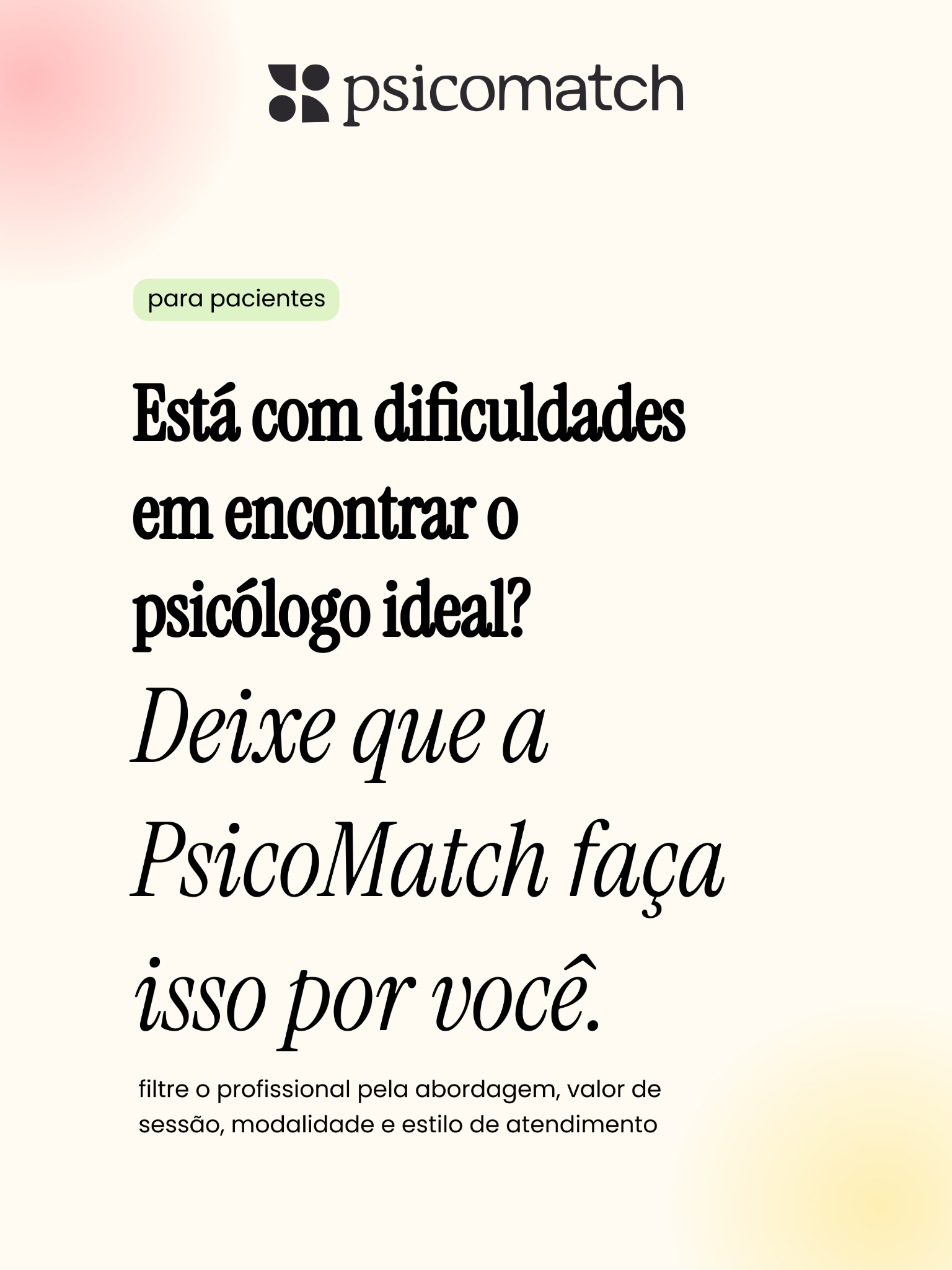 Psicomatch Facebook ad: Encontre o psicólogo certo pra você