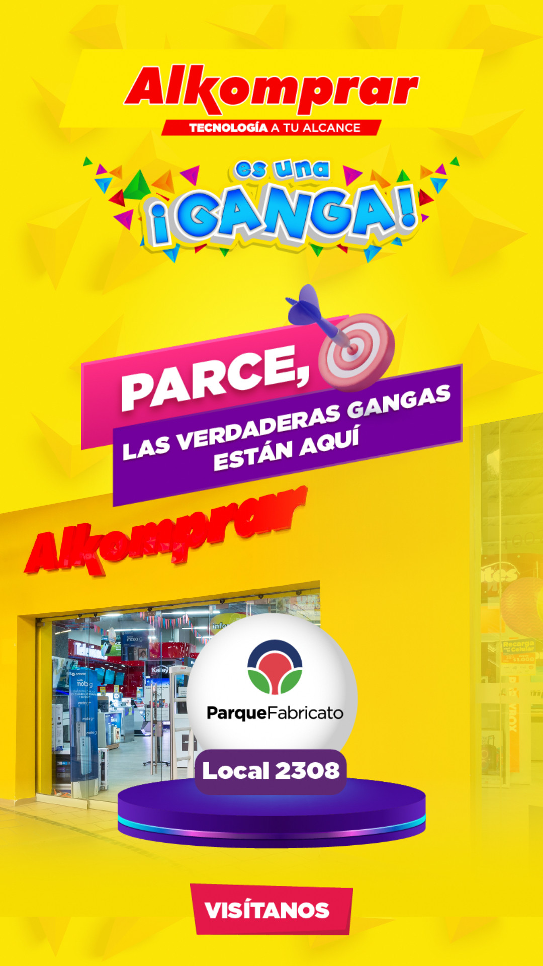 Alkomprar Facebook ad: Visítanos en C.C. Parque Fabricato