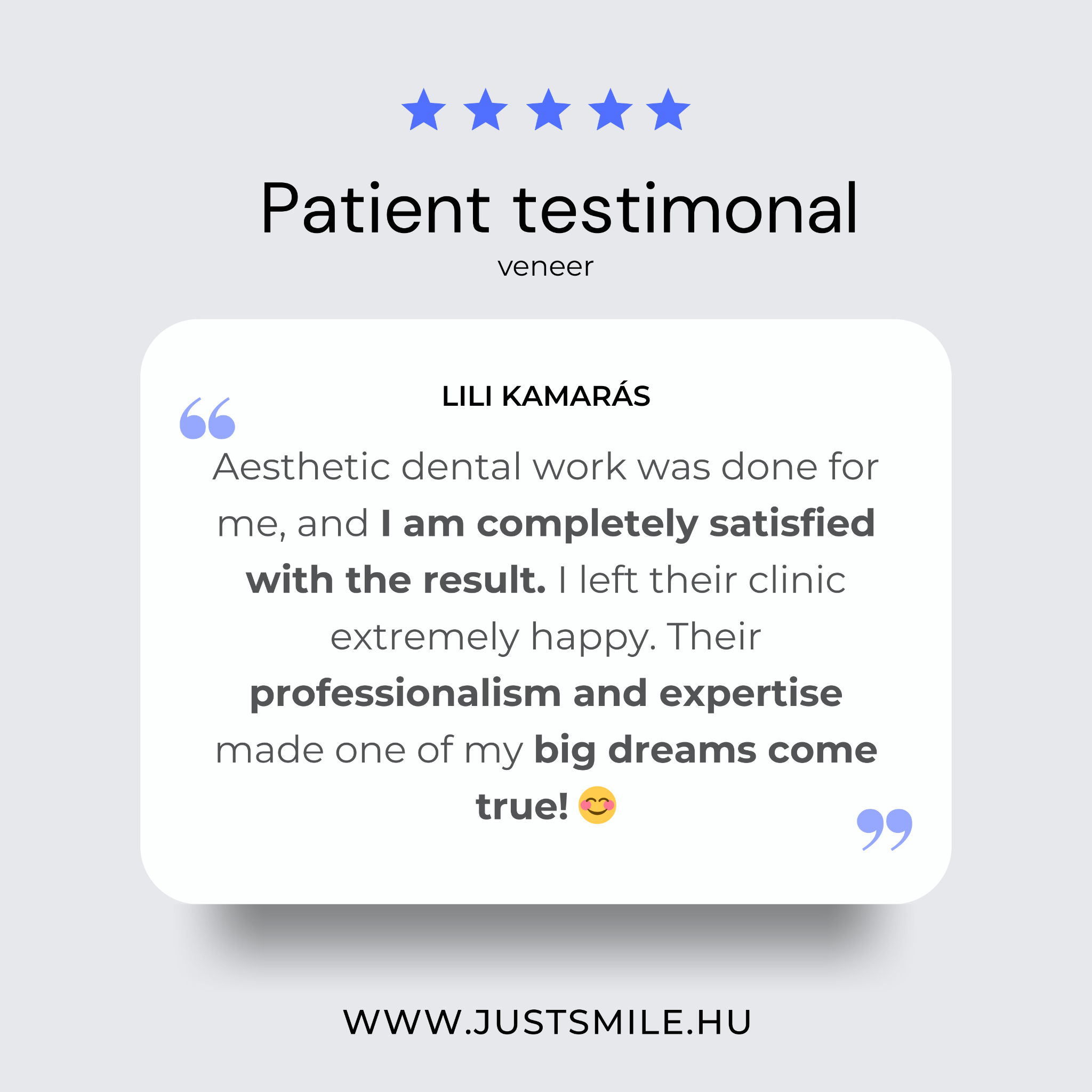 JustSmile Facebook ad: Real reviews, genuine smiles