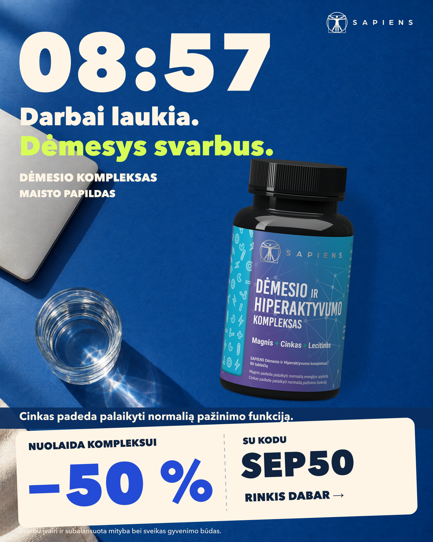 Sapiens Facebook ad: Darbai laukia. Dėmesys svarbus.