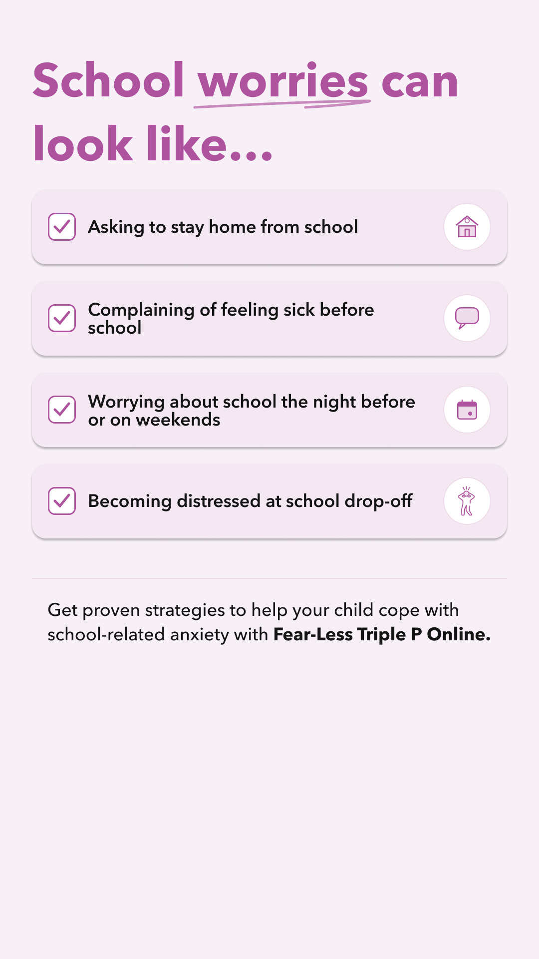 Triple P - Positive Parenting Program Facebook ad: FREE support for school anxiety