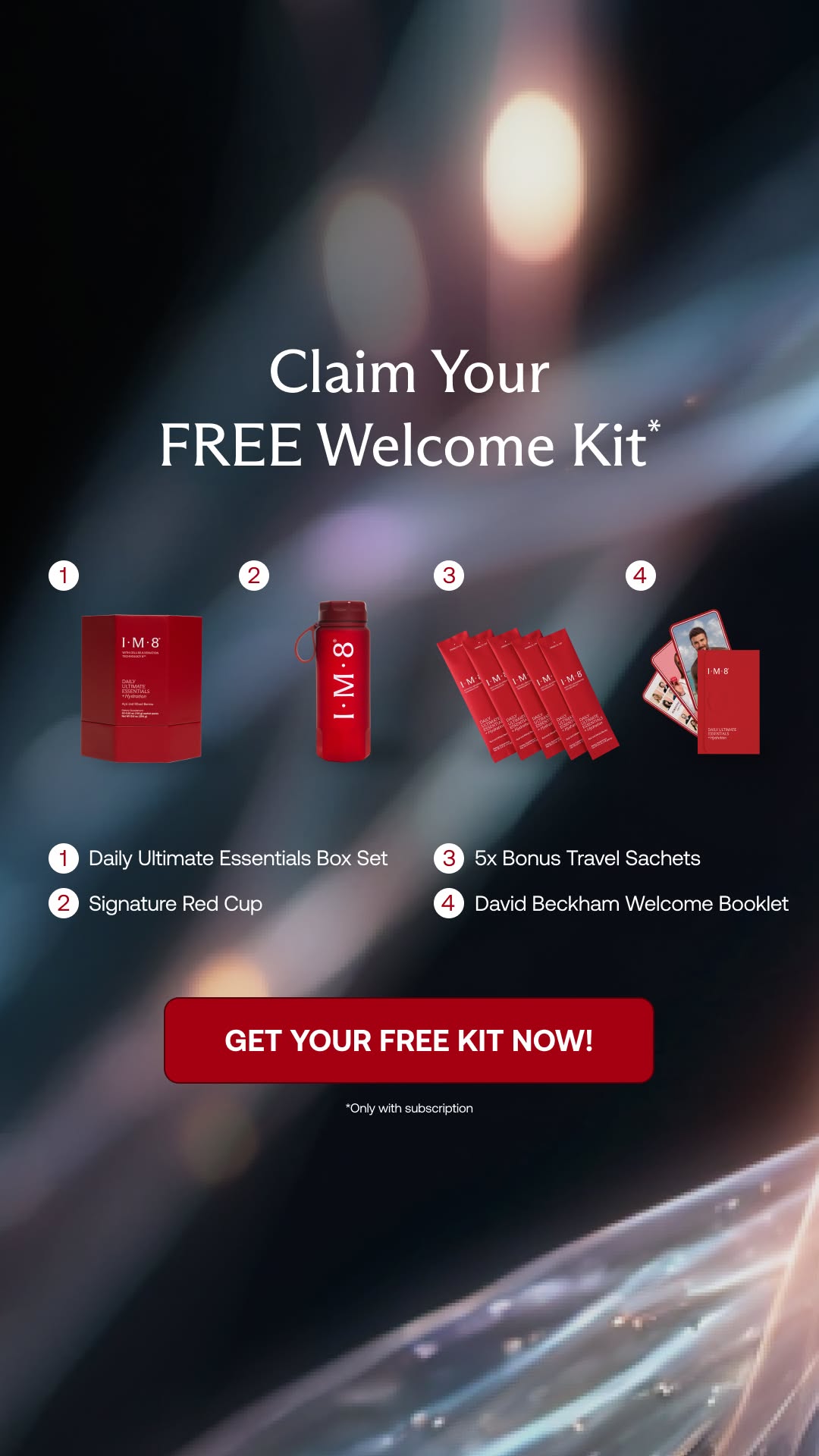 IM8 Facebook ad: 16 Supplements, One Daily Scoop.