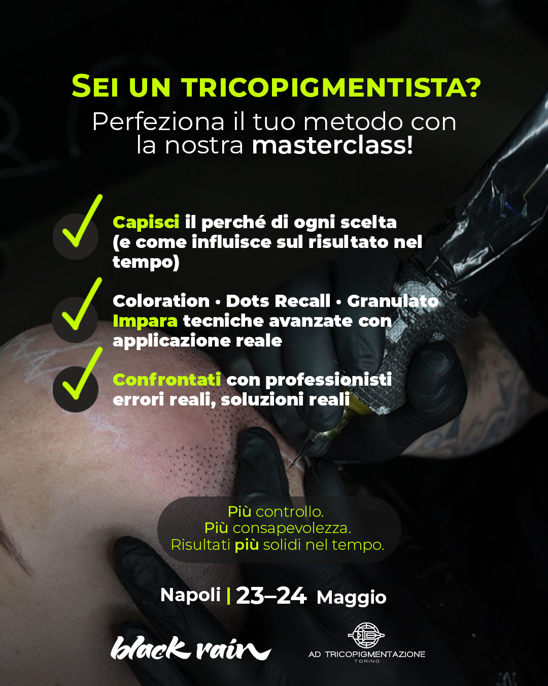Black Rain Academy Facebook ad: Masterclass Tricopigmentazione