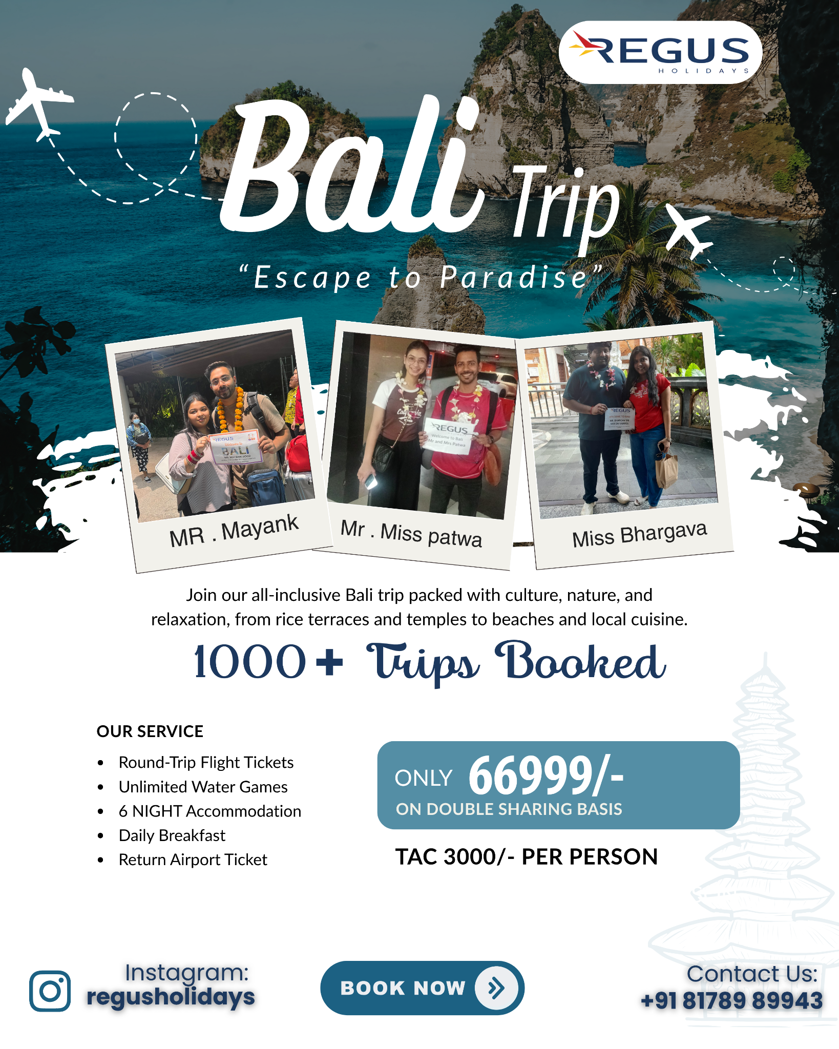 Regus Holidays Facebook ad: Experience Bali for only 66,999/-!