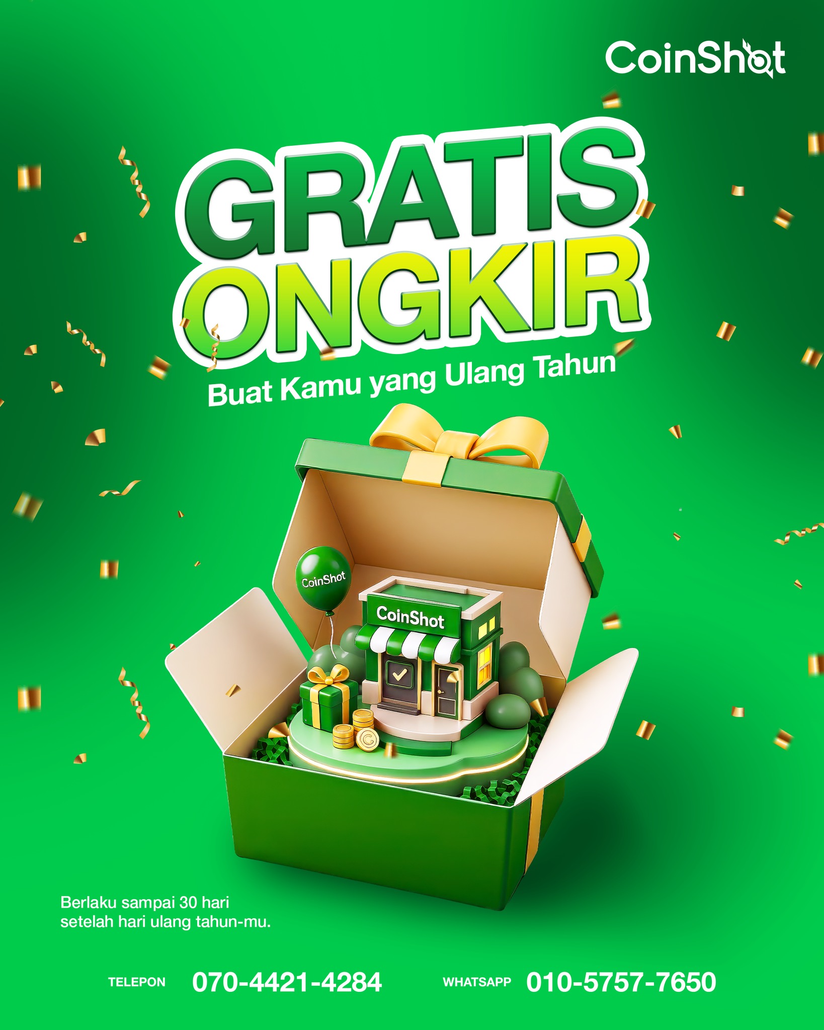 CoinShot Indonesia - Kirim Uang Korea → Indonesia Facebook ad: GRATIS Khusus Hari Ulang Tahun-mu
