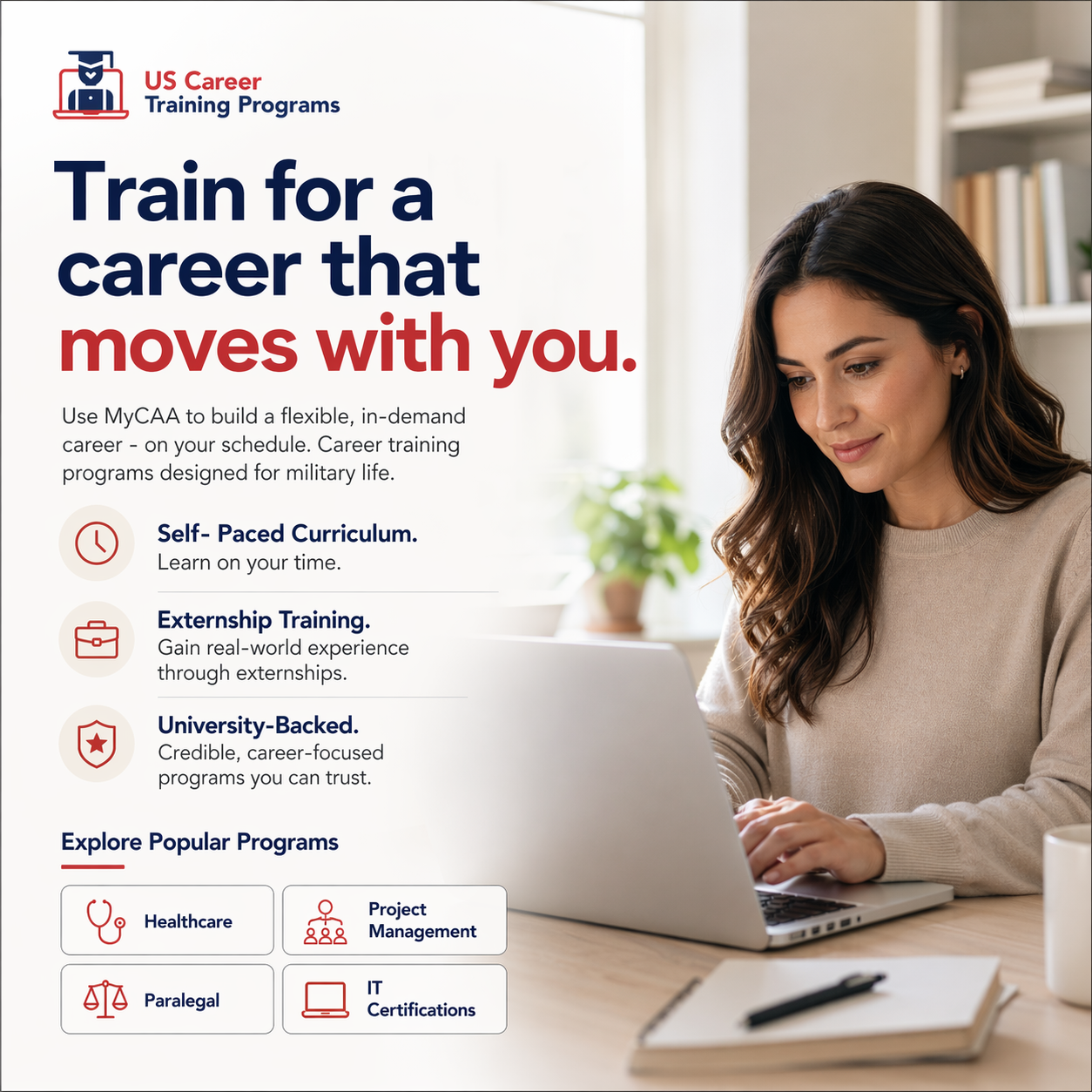 US Career Training Programs Facebook ad: Now Extended Up To E9, W3 and O3