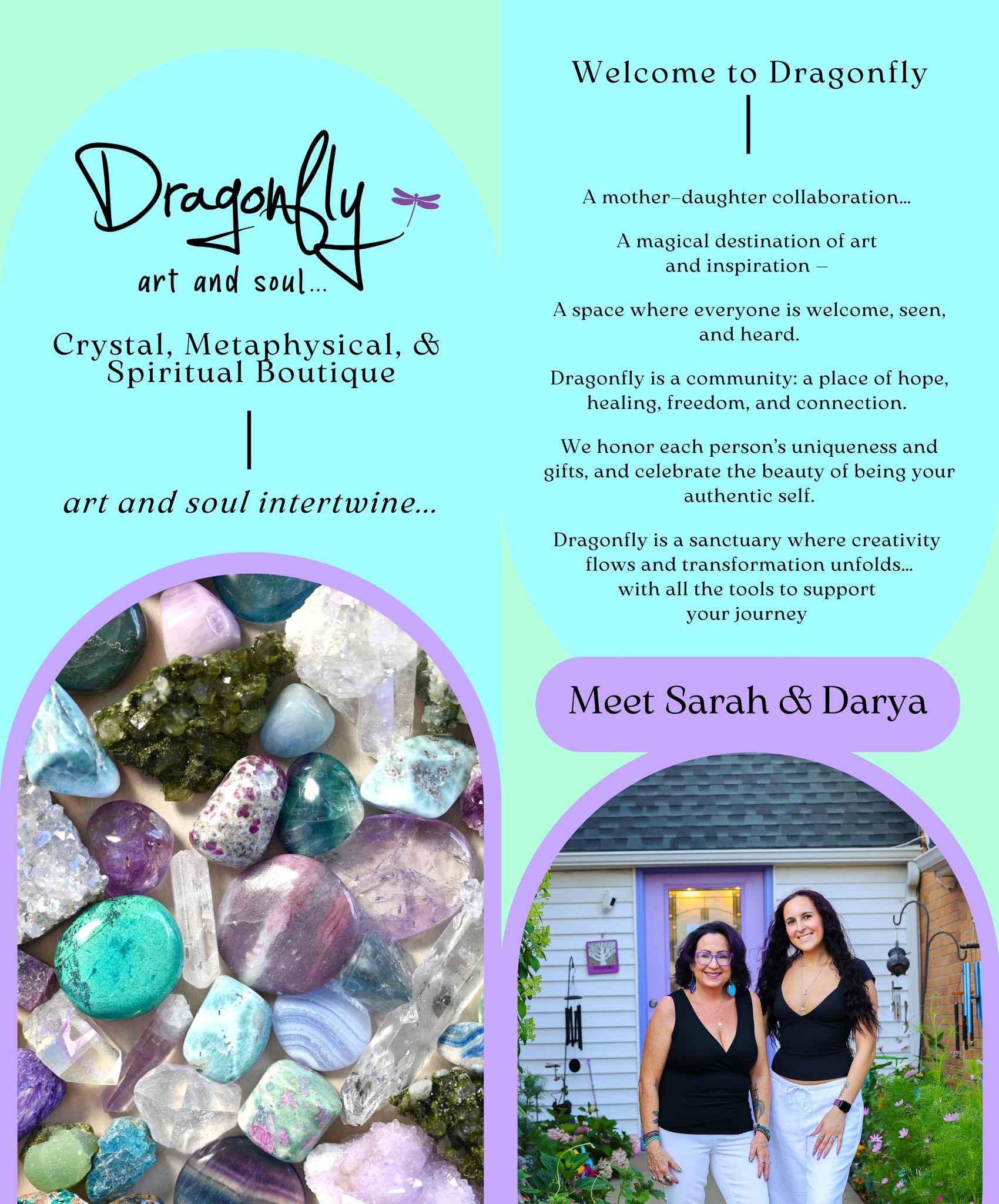 Dragonfly Art and Soul Facebook ad: Hello, beautiful soul, welcome to Dragonfly Art and…