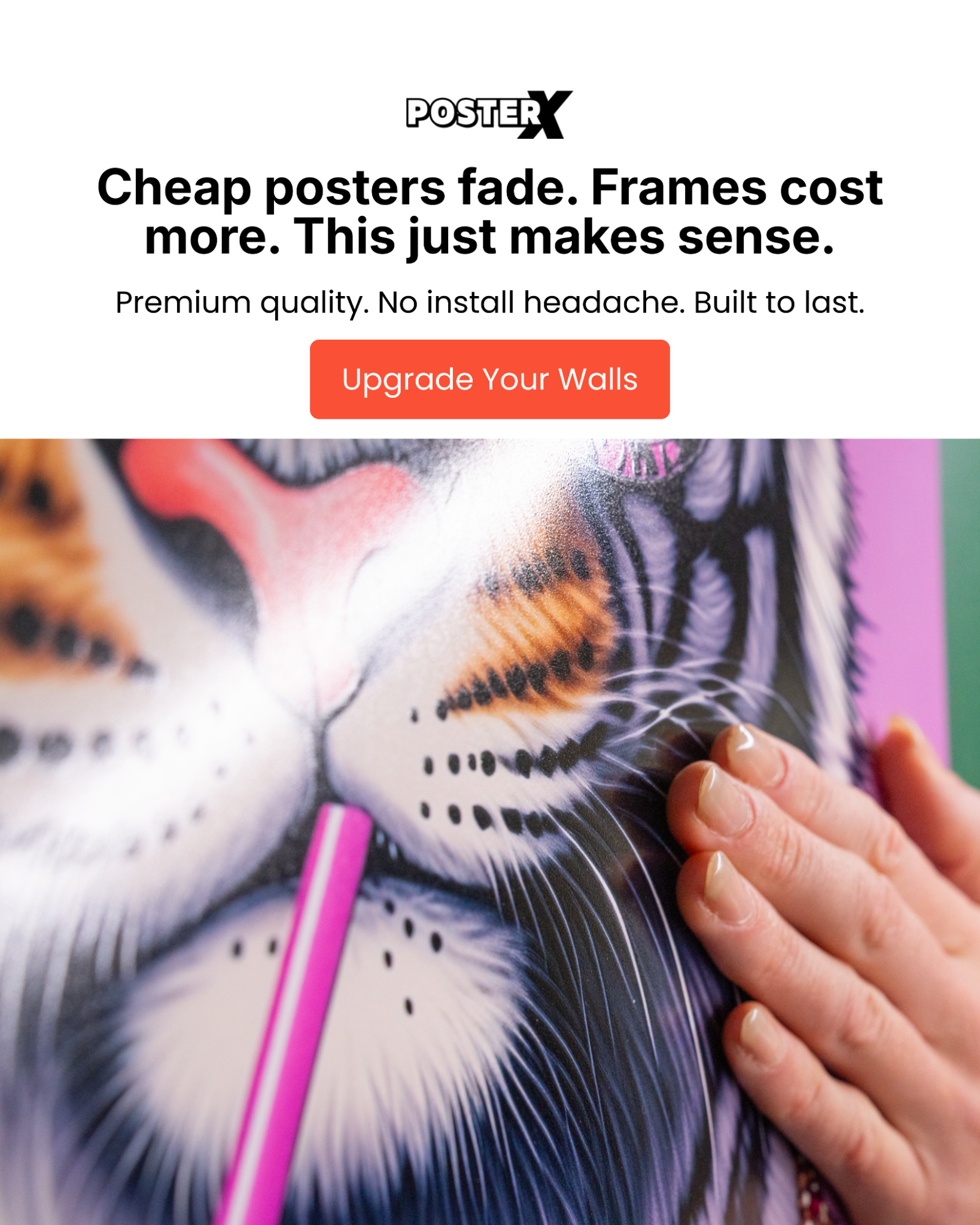 PosterX Facebook ad: Wall Art That Leaves No Trace