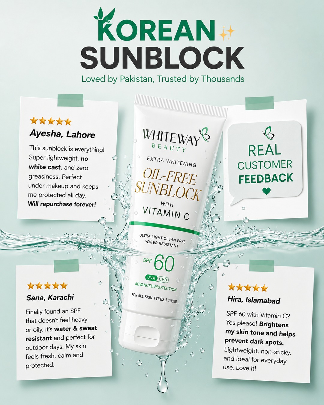 Whiteway Beauty Facebook ad: Ayesha in Lahore, Sana in Karachi, Hira in…