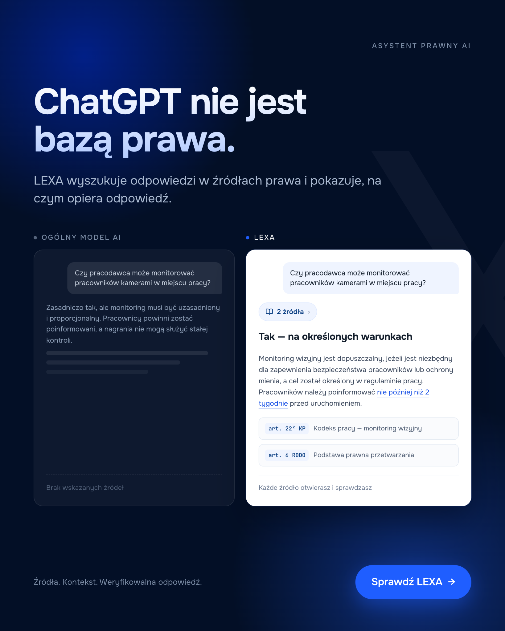 LEXA - AI Legal Research Assistant Facebook ad: Zadaj 5 pytań bezpłatnie