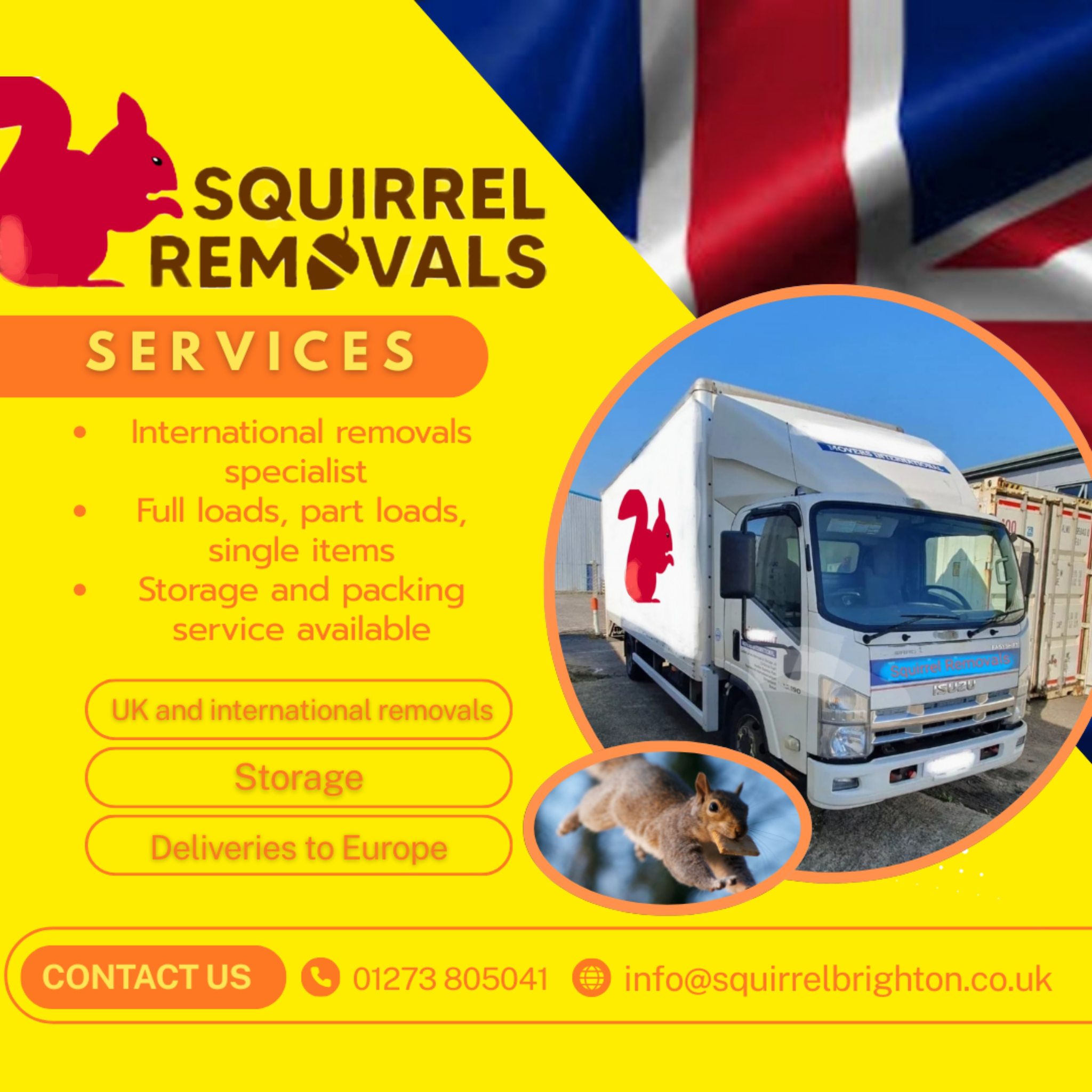 Squirrel Removals UK-France-Spain removals company Facebook ad: Squirrel International Removals 05 62 59 53 57