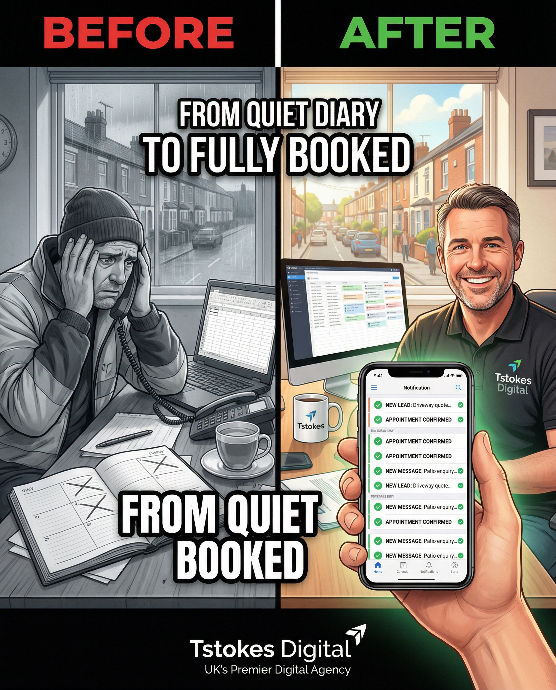 Tstokes Digital Facebook ad: From Quiet Diary to Fully Booked